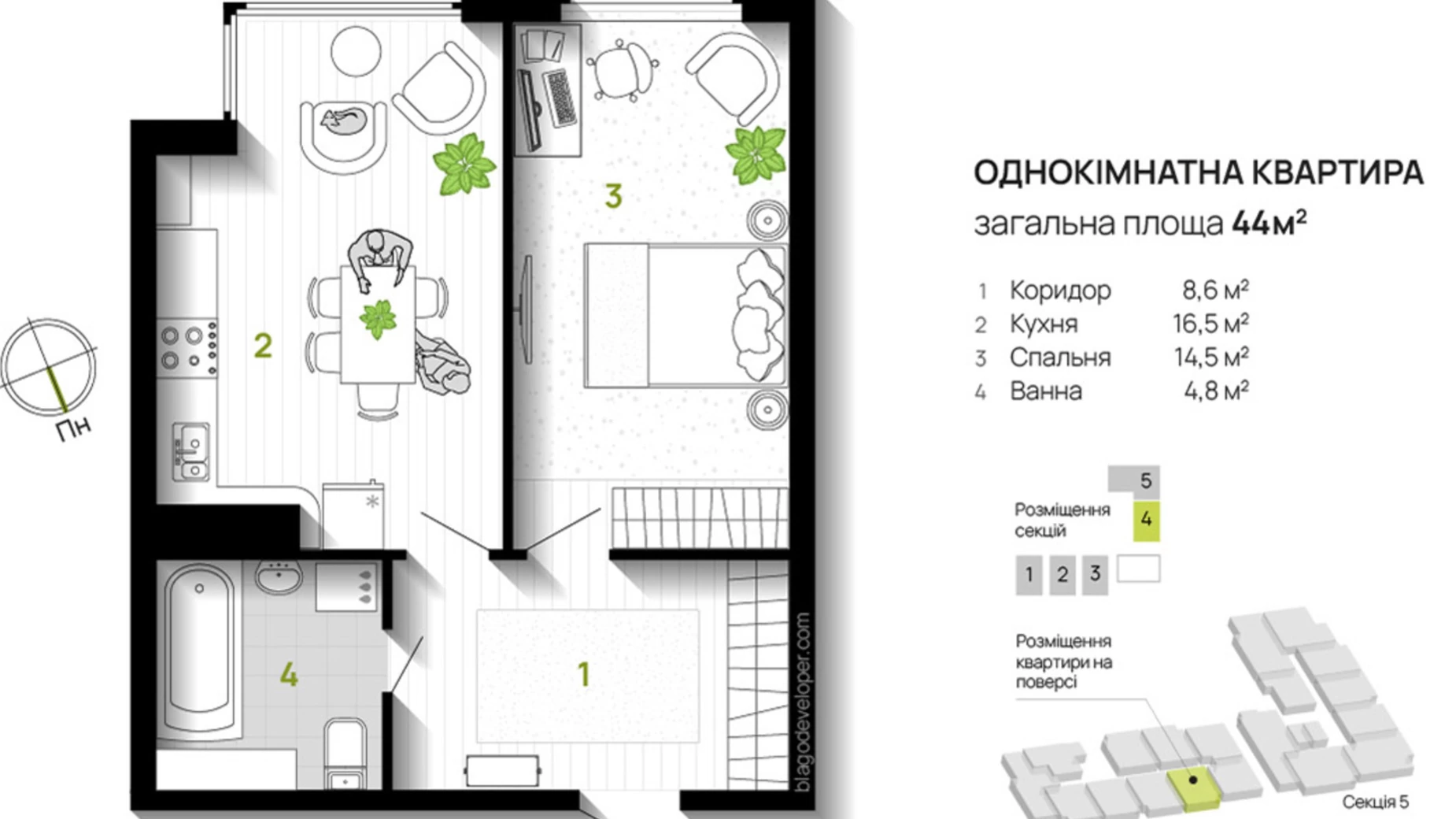 Продается 1-комнатная квартира 44 кв. м в Ивано-Франковске, ул. Бандеры Степана