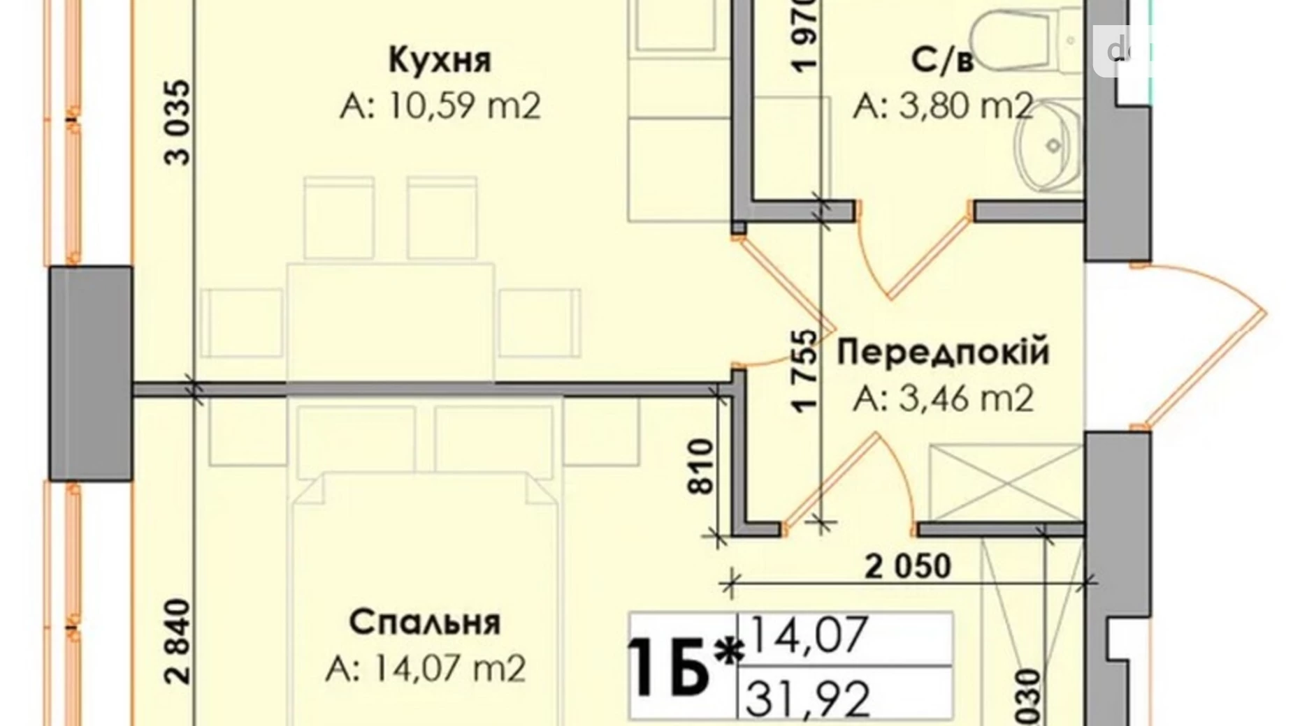 Продається 1-кімнатна квартира 32 кв. м у Ірпені, вул. Давидчука, 35