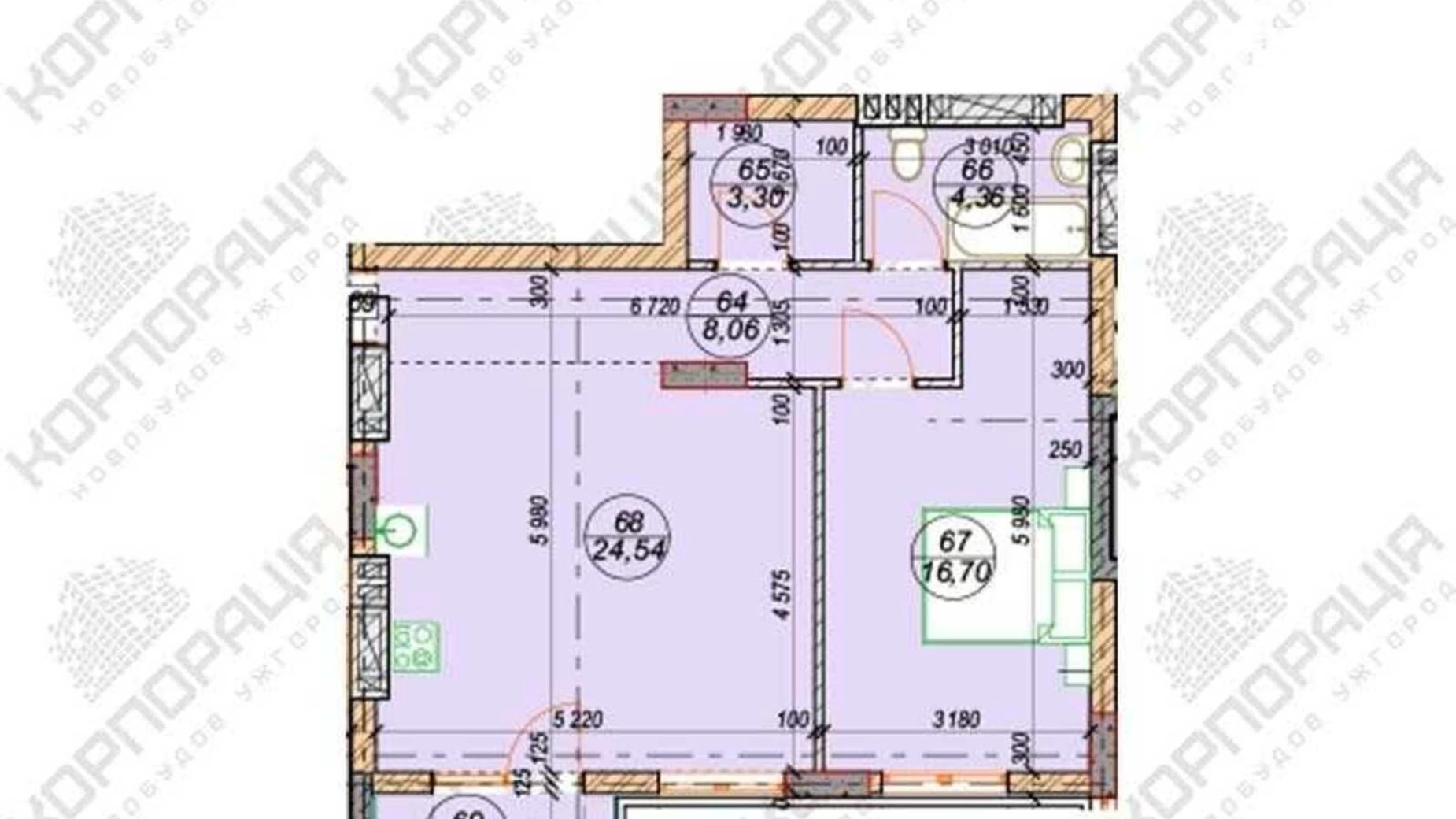 Продается 2-комнатная квартира 59 кв. м в Ужгороде