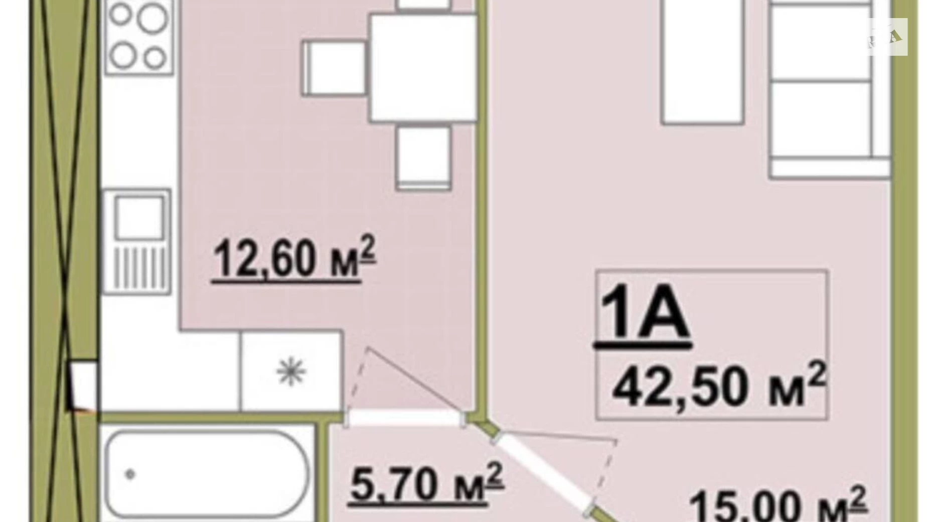 Продается 1-комнатная квартира 42.5 кв. м в Ивано-Франковске, вул. Княгинин