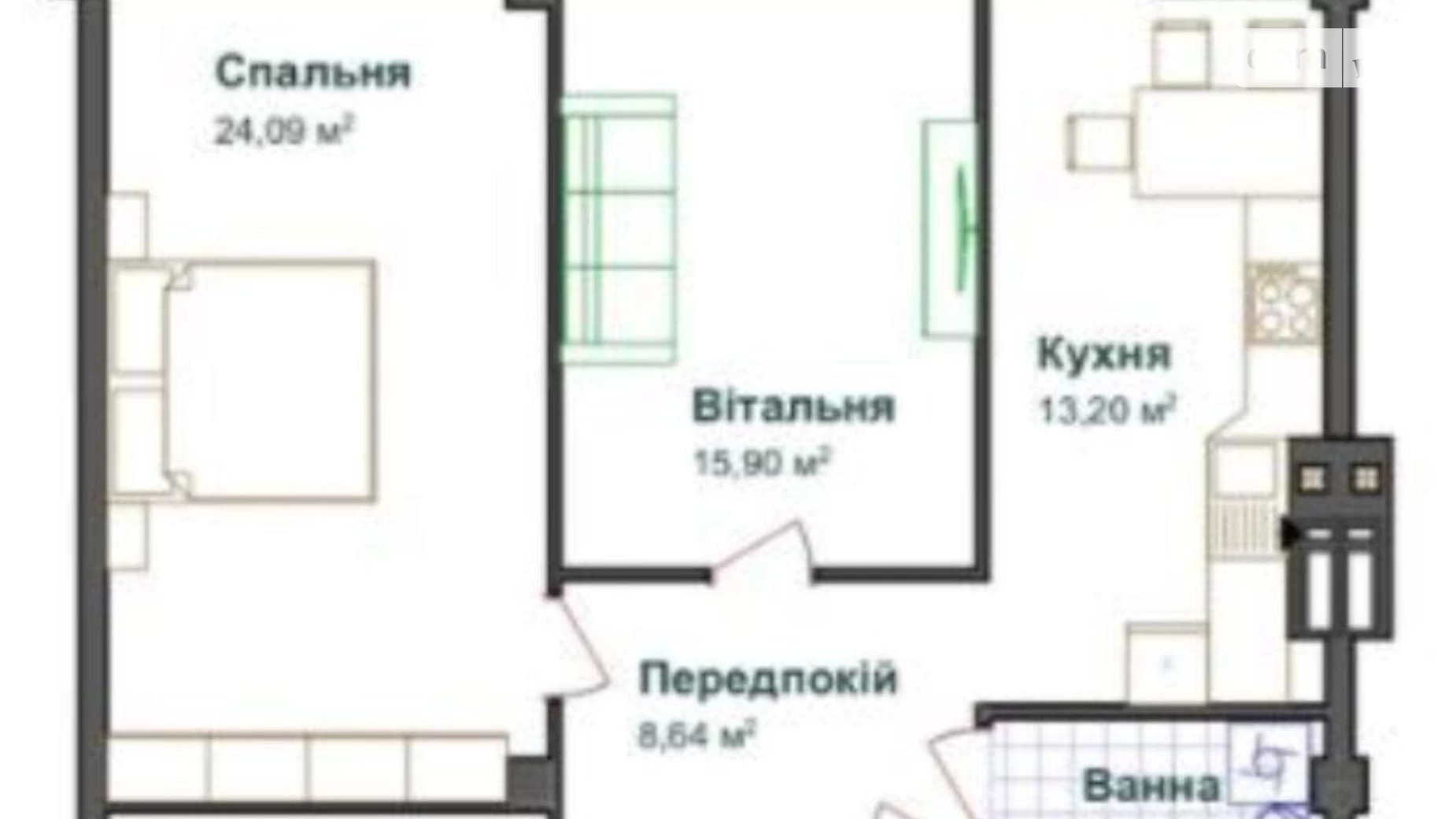 2-кімнатна квартира 73 кв. м у Тернополі, пров. Тарнавського Мирона Генерала
