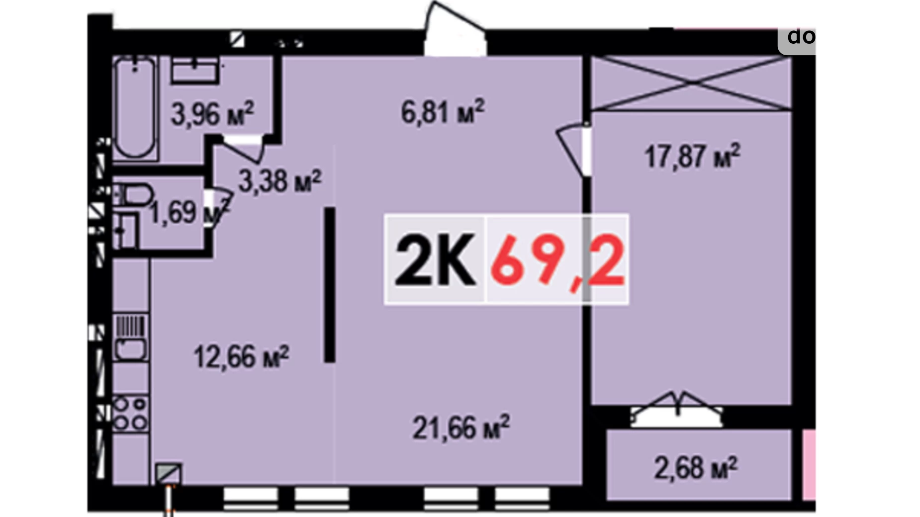 Продается 2-комнатная квартира 64.8 кв. м в Ивано-Франковске