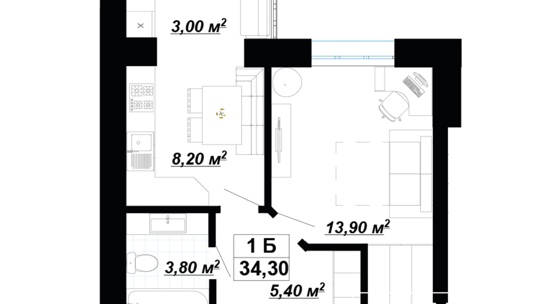 Продается 1-комнатная квартира 34.2 кв. м в Ивано-Франковске, ул. Княгинин