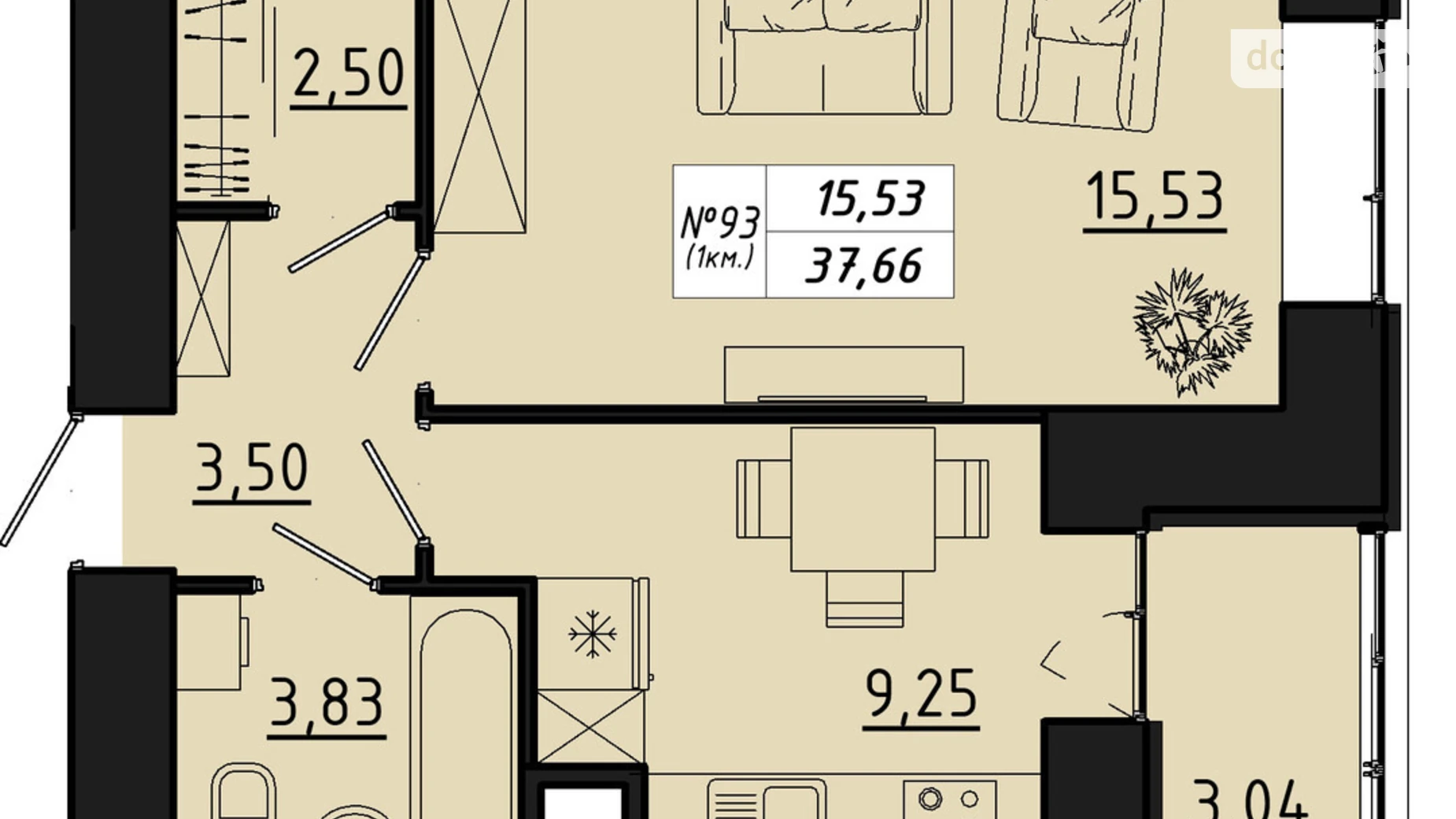 1-комнатная квартира 37.66 кв. м в Тернополе, ул. Микулинецкая, 116 - фото 2