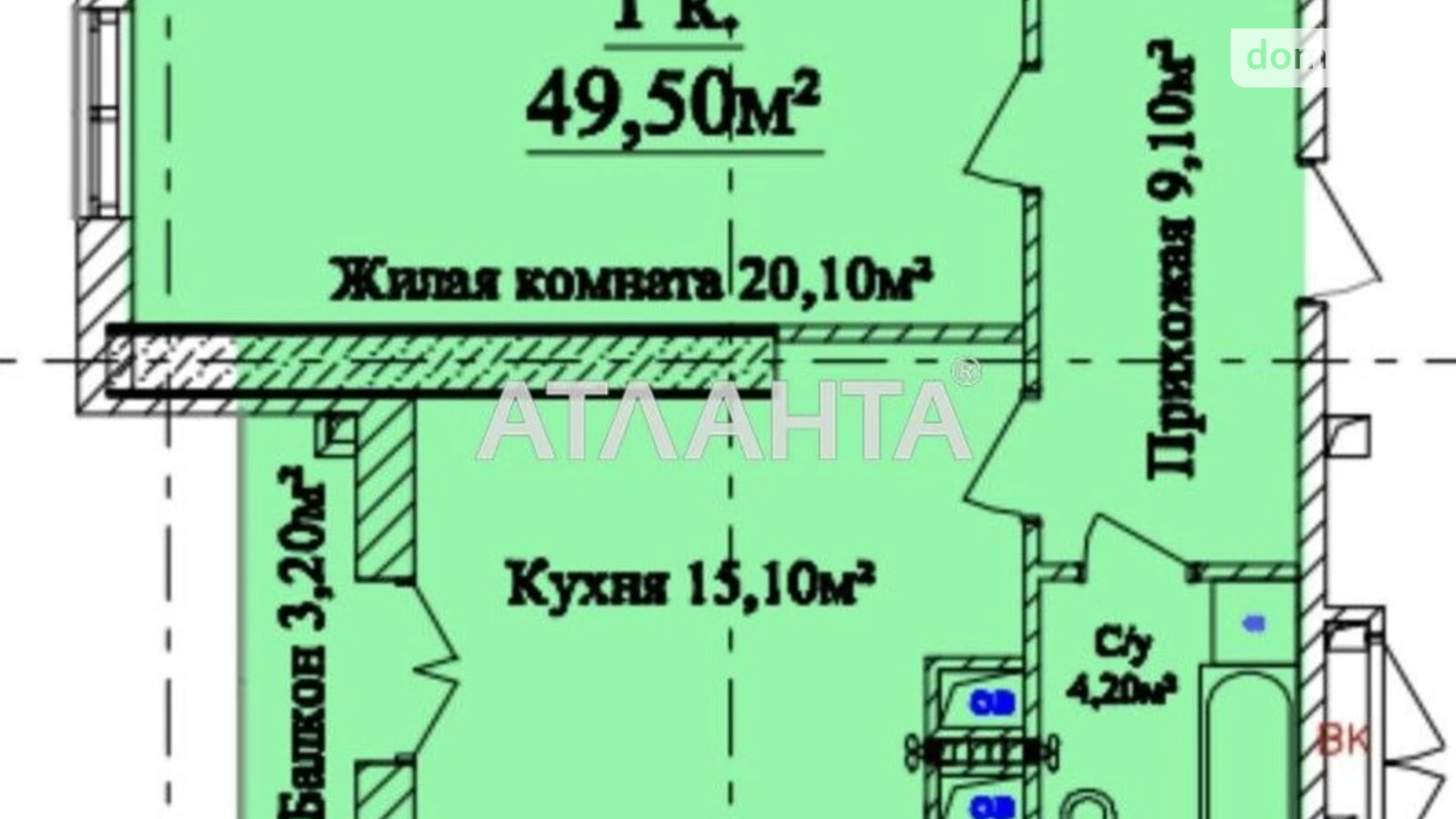 Продається 1-кімнатна квартира 50.3 кв. м у Одесі, вул. Леонтовича, 16А