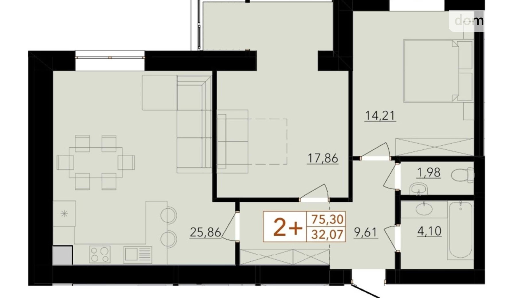 Продается 2-комнатная квартира 75.3 кв. м в Хмельницком, ул. Тернопольская