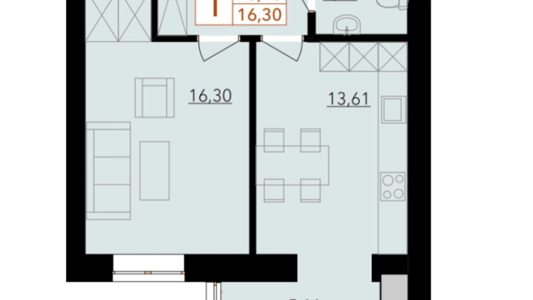 Продается 1-комнатная квартира 46 кв. м в Хмельницком, ул. Тернопольская, 13/6