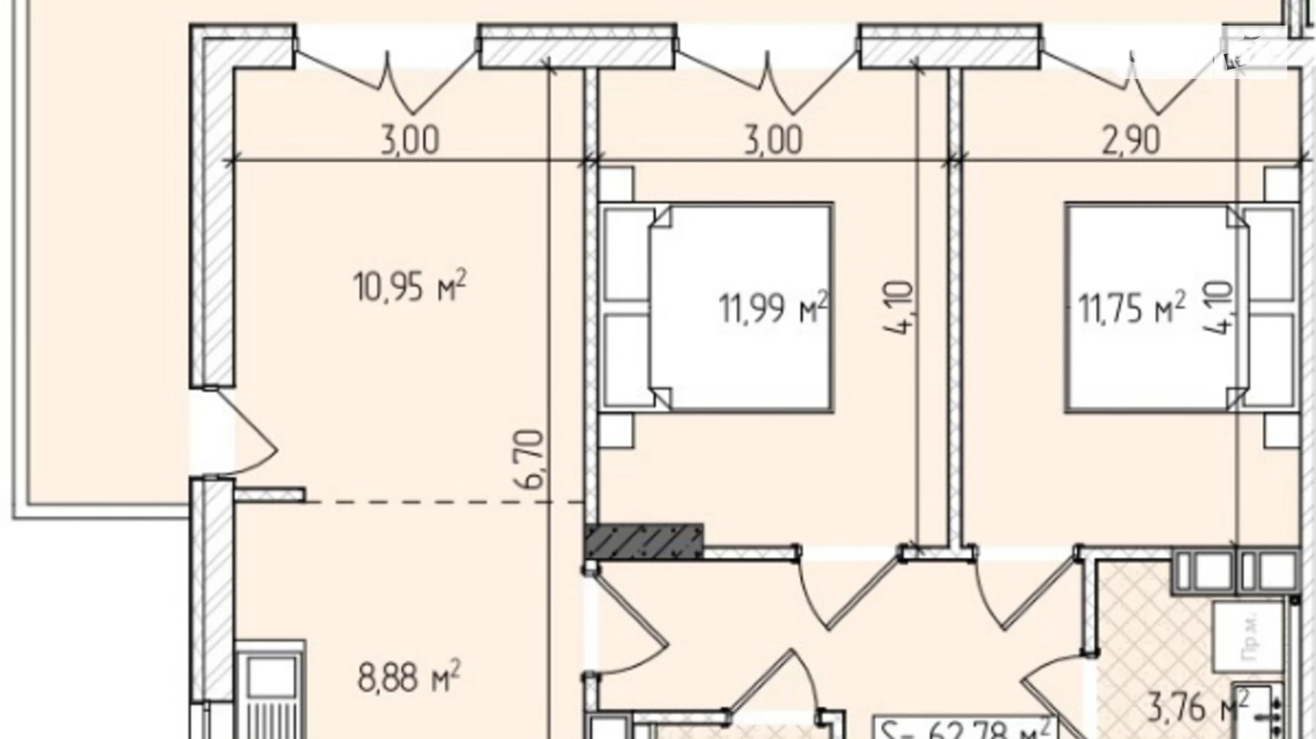 Продается 2-комнатная квартира 62.32 кв. м в Ужгороде, ул. Минайская, 16 - фото 4