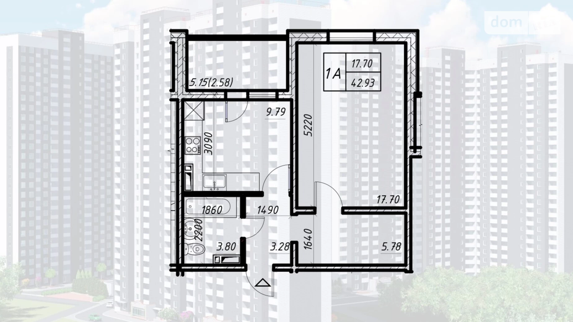 Продается 1-комнатная квартира 42.93 кв. м в Киеве, ул. Коноплянская, 22