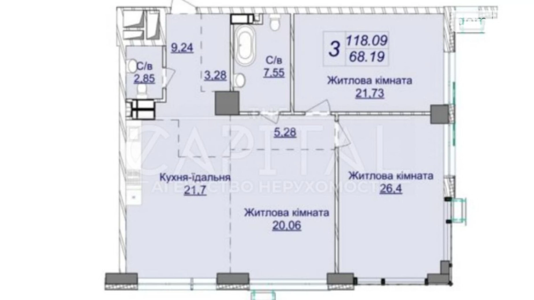 Продается 3-комнатная квартира 118 кв. м в Киеве, ул. Андрея Верхогляда(Драгомирова), 1-20А - фото 2