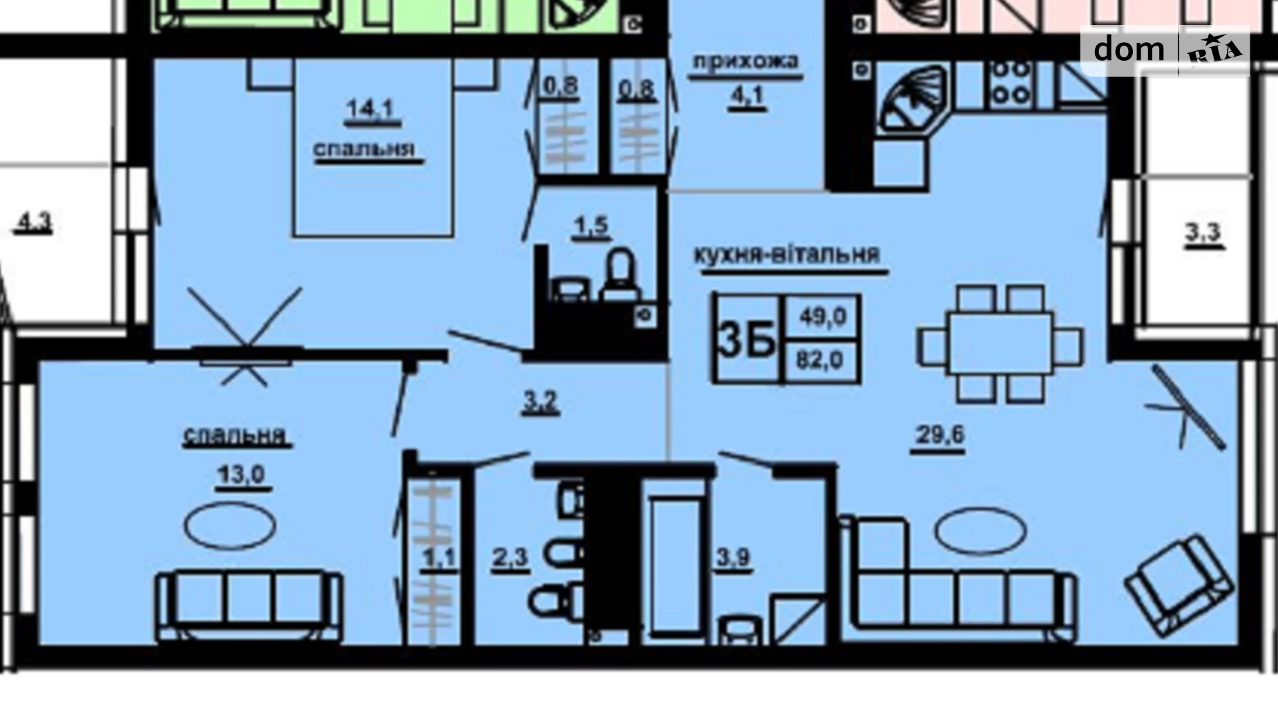 3-комнатная квартира 83 кв. м в Тернополе, ул. Опильского Юлиана