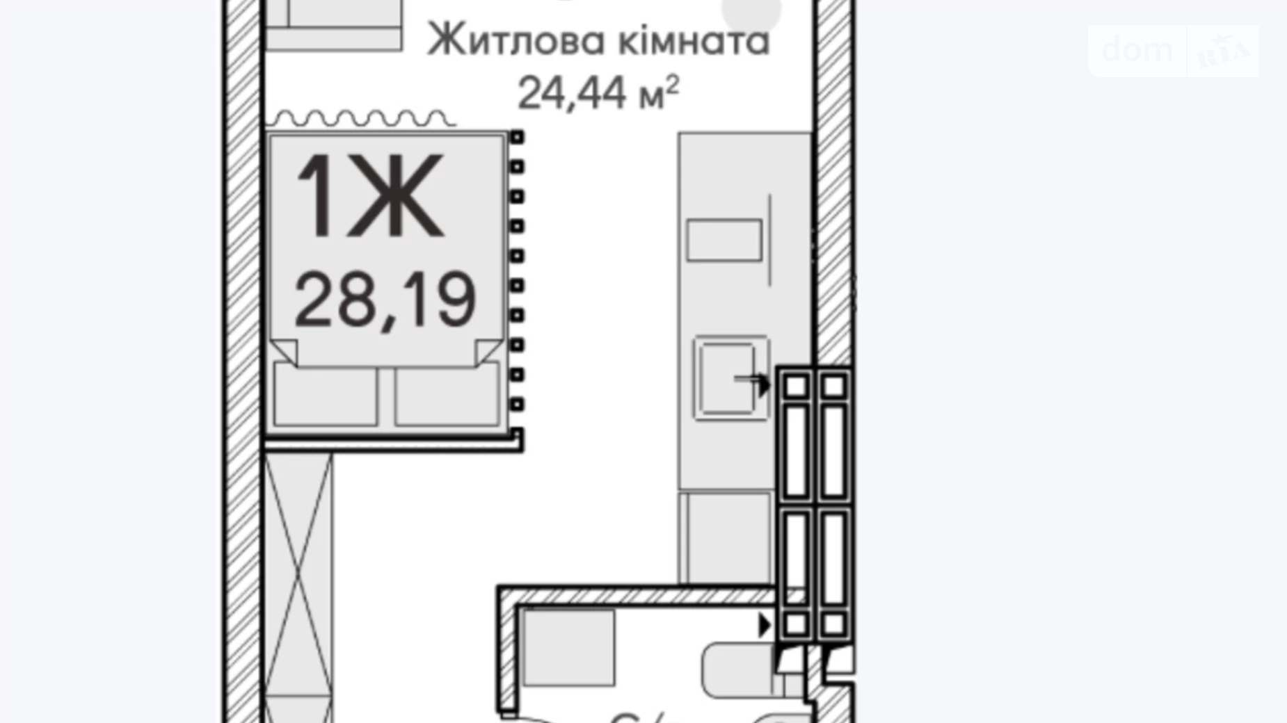 Продается 1-комнатная квартира 28 кв. м в Ирпене, ул. Достоевского