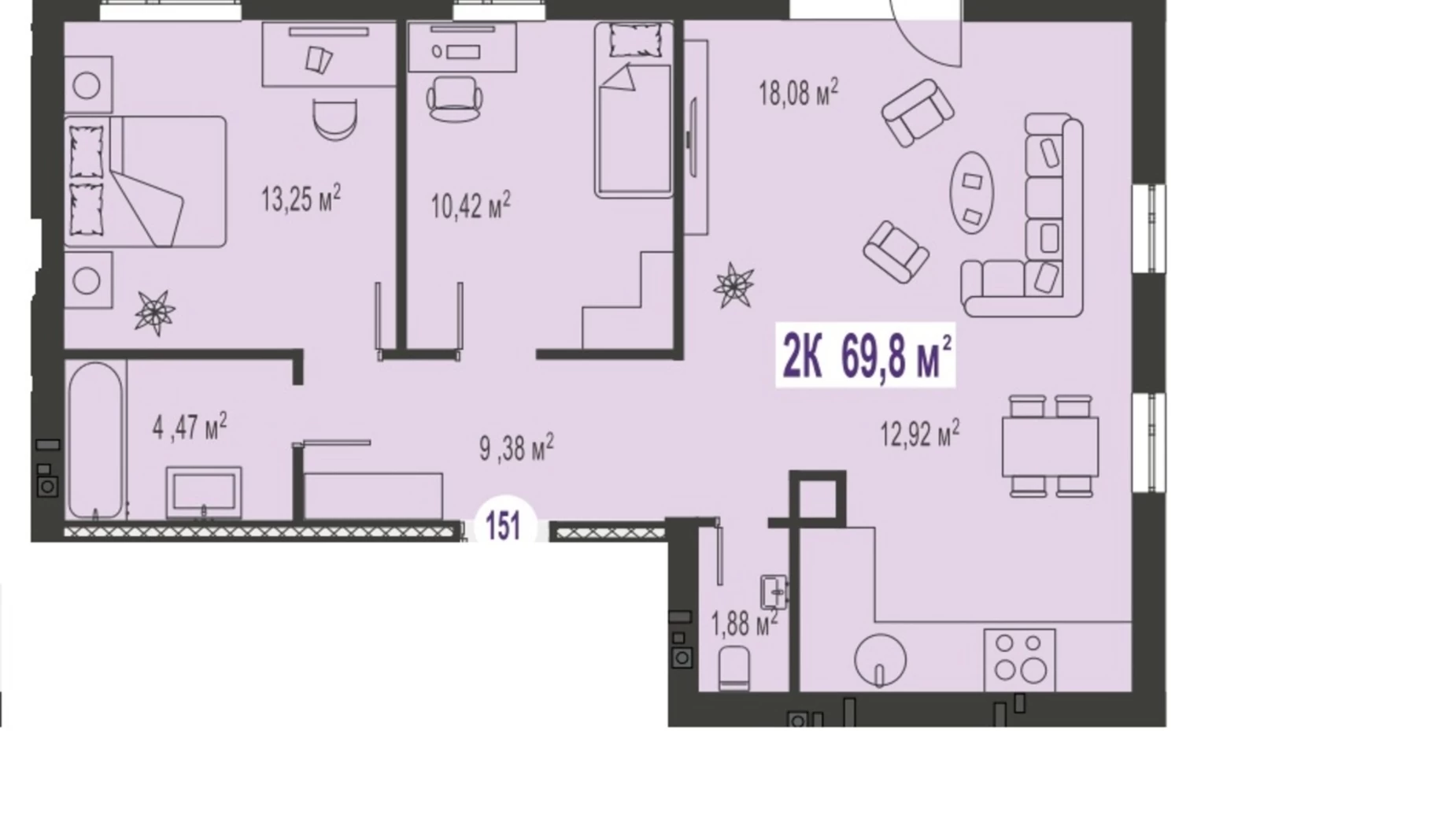 Продается 3-комнатная квартира 69.8 кв. м в Волчинце, пер. Волчинецкая