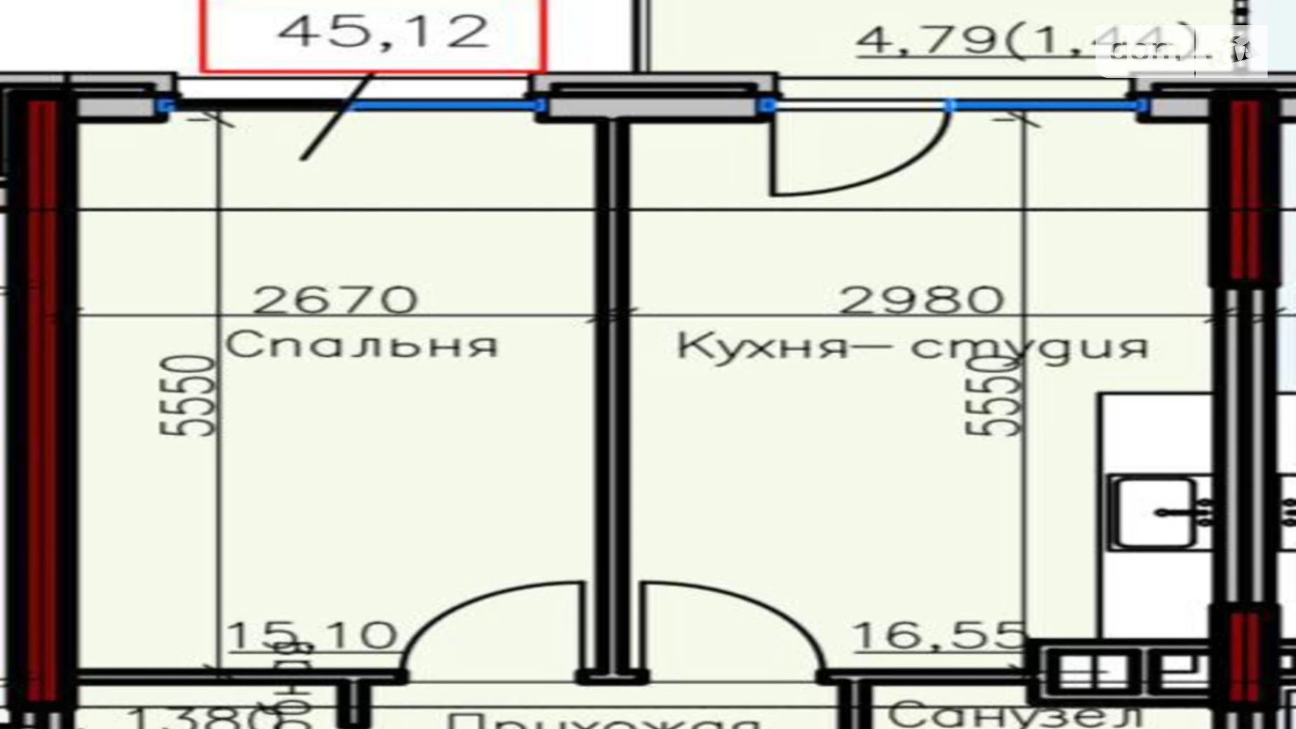 Продається 1-кімнатна квартира 45.12 кв. м у Одесі, вул. Дмитрія Донського, 59