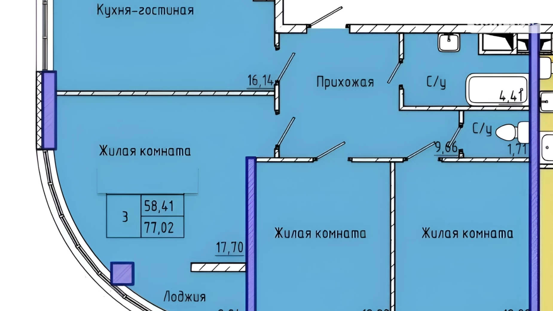Продается 3-комнатная квартира 78 кв. м в Одессе, ул. Каманина, 16А - фото 2