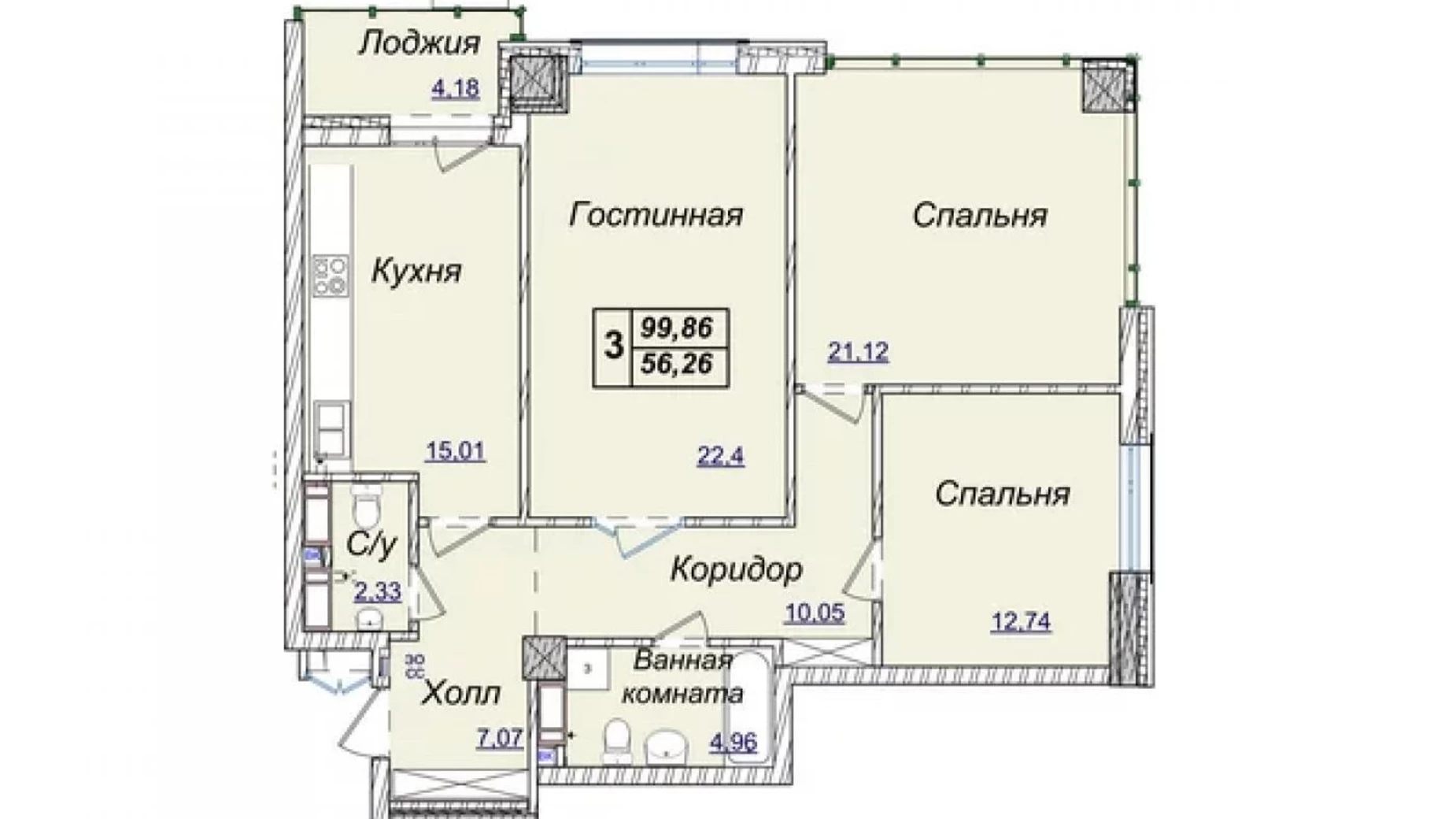 Продается 4-комнатная квартира 100 кв. м в Киеве, ул. Андрея Верхогляда(Драгомирова), 19Б - фото 2