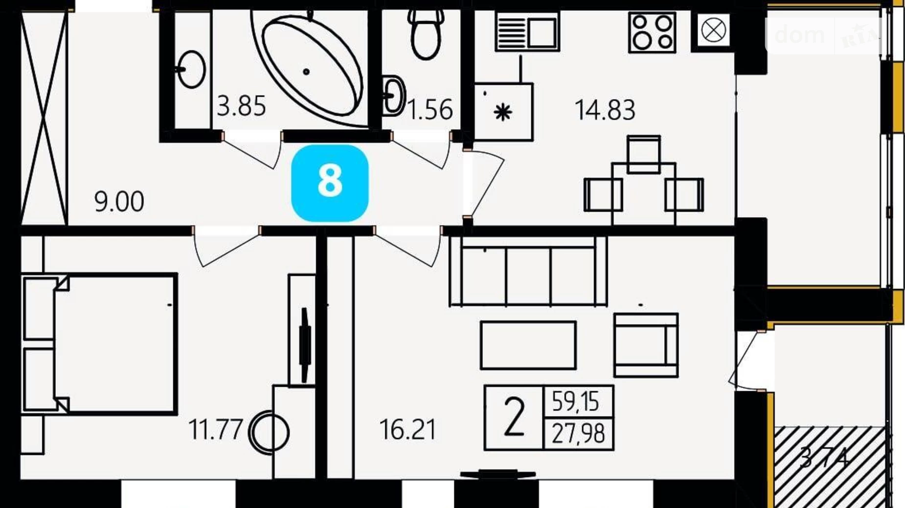 Продается 2-комнатная квартира 59 кв. м в Хмельницком, ул. Степана Бандеры