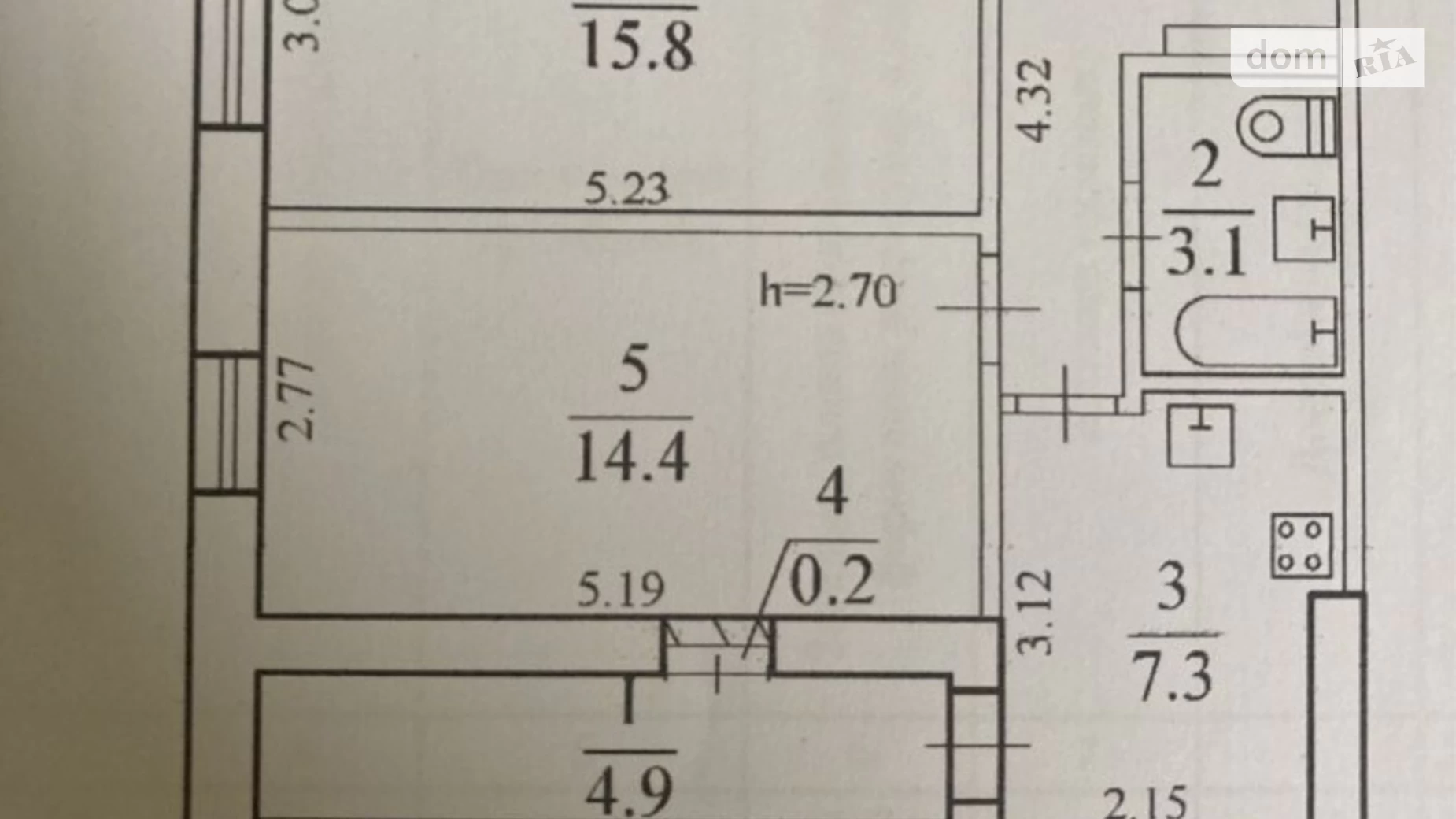 Продається 2-кімнатна квартира 42.4 кв. м у Дніпрі, вул. Старокозацька(Комсомольська)