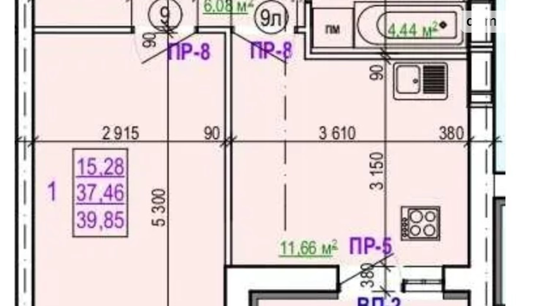 Продається 1-кімнатна квартира 39.85 кв. м у Харкові, вул. Валентинівська, 3