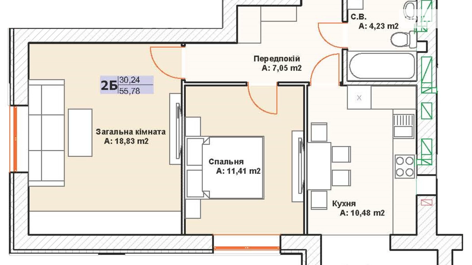 Продается 2-комнатная квартира 56 кв. м в Буче, бул. Леонида Бирюкова