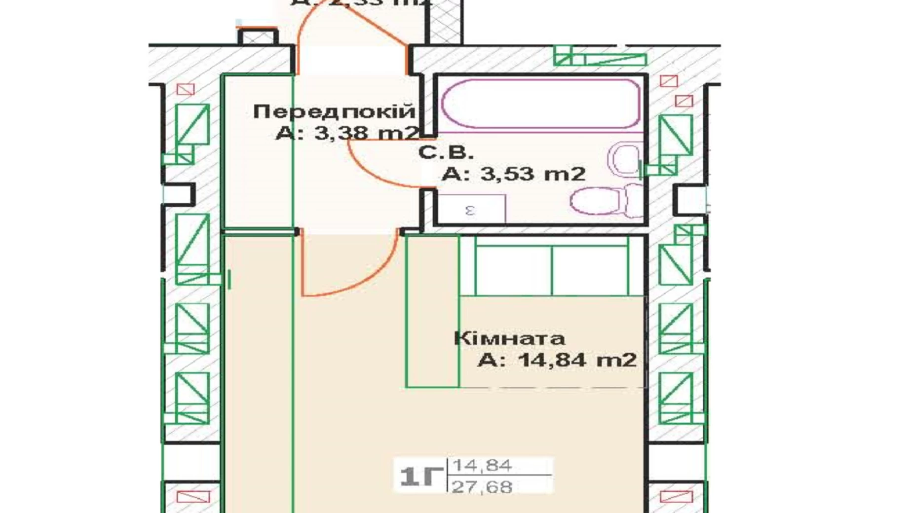 Продається 1-кімнатна квартира 28 кв. м у Бучі, бул. Леоніда Бірюкова, 9