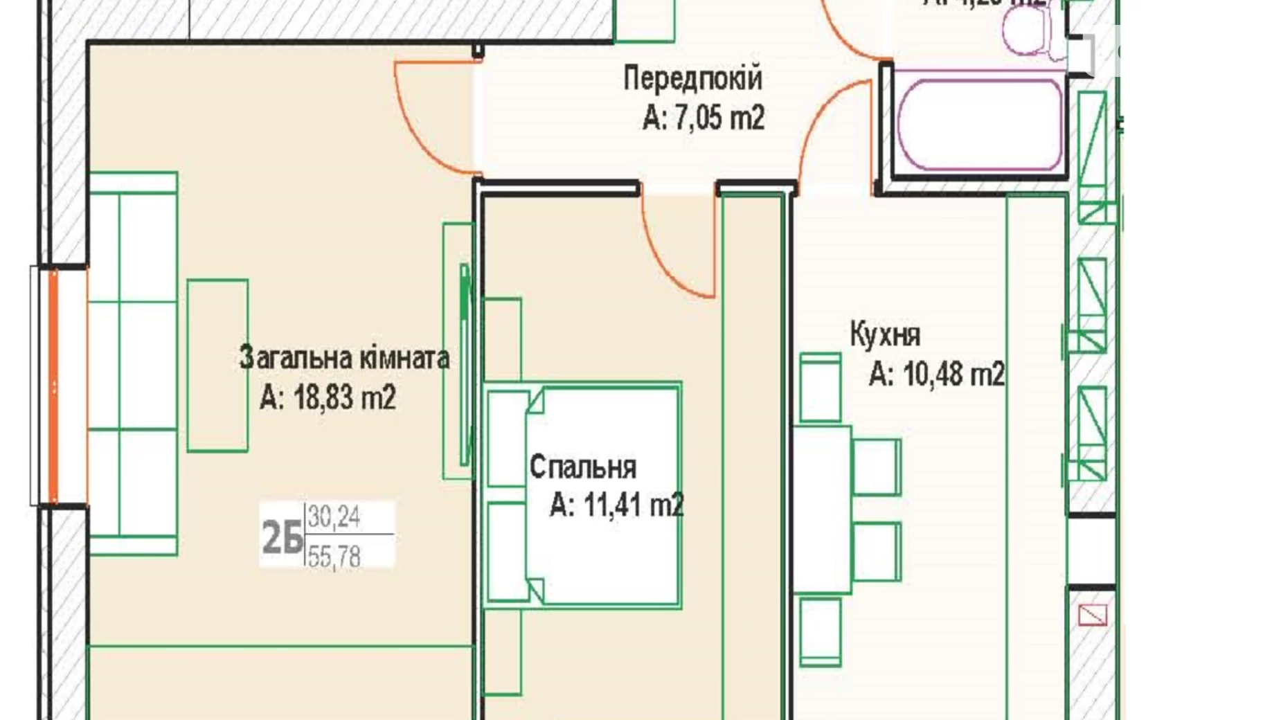 Продається 2-кімнатна квартира 56 кв. м у Бучі, бул. Леоніда Бірюкова, 7