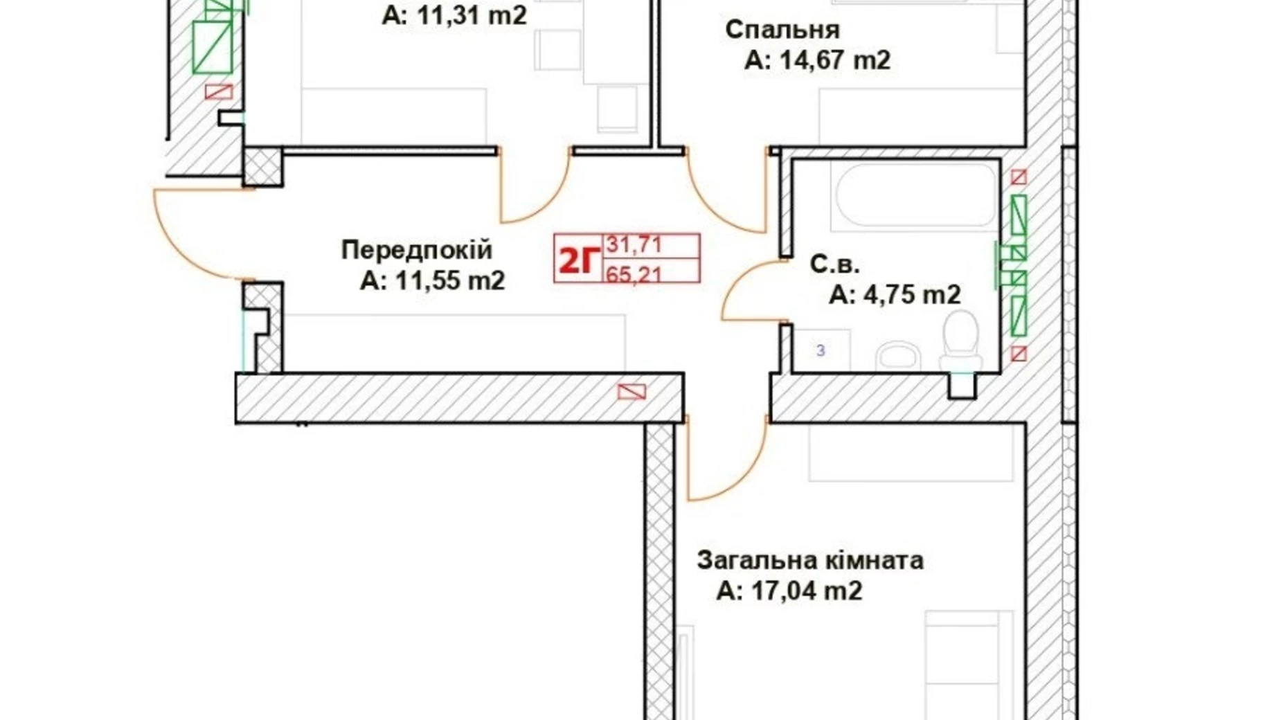 Продається 2-кімнатна квартира 64 кв. м у Бучі, вул. Вишнева