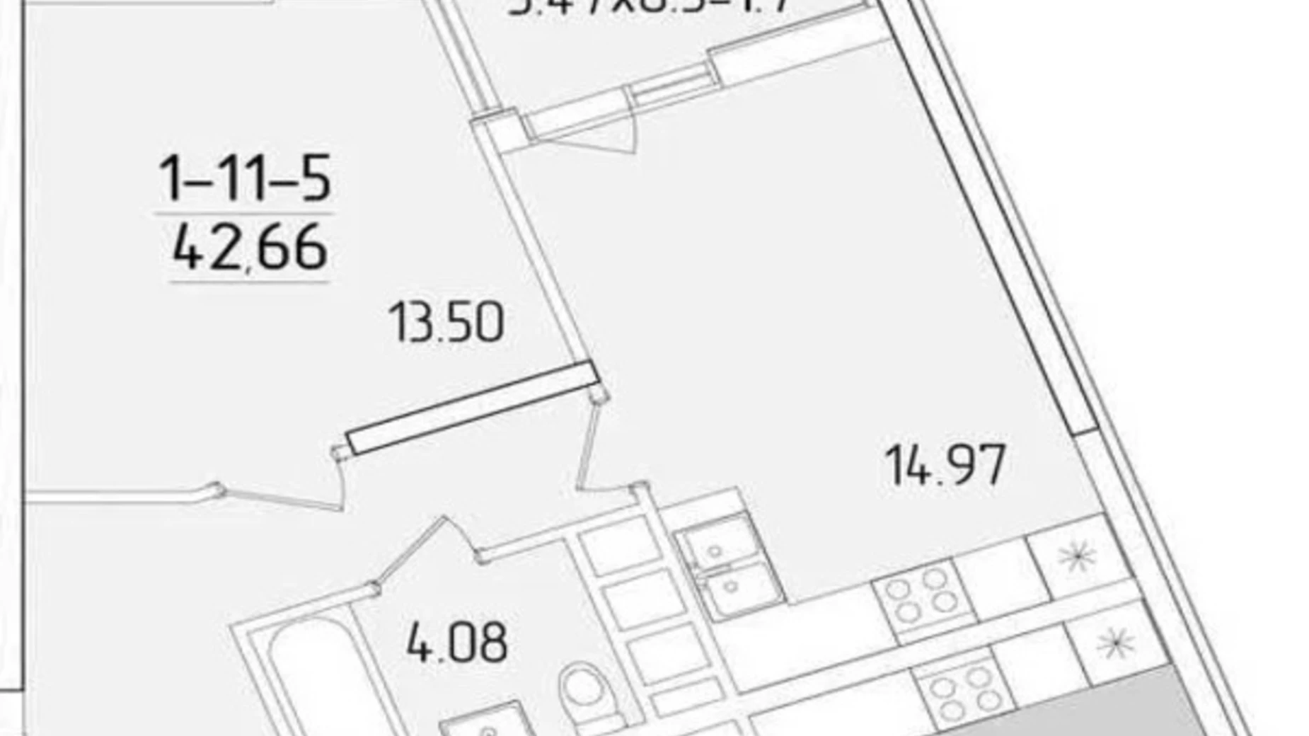 Продается 1-комнатная квартира 42.66 кв. м в Одессе, ул. Краснова