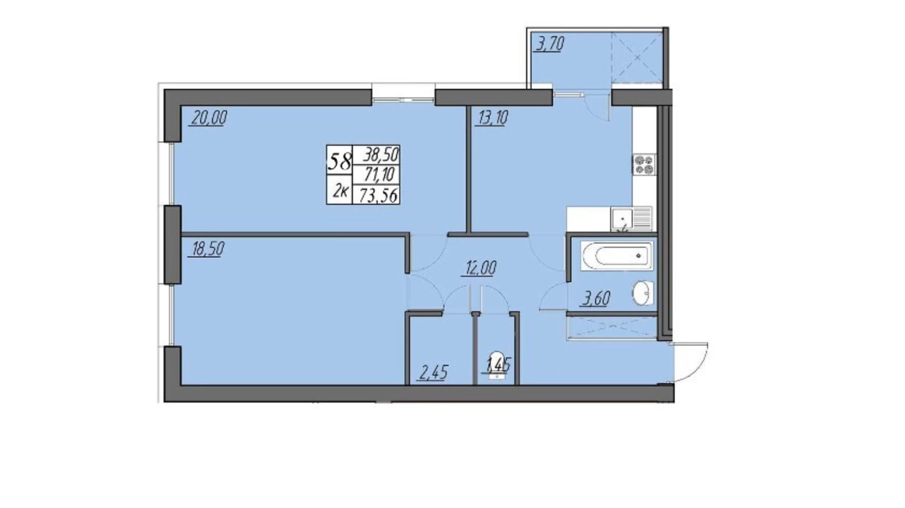 2-комнатная квартира 73.56 кв. м в Тернополе, ул. Солнечная - фото 2