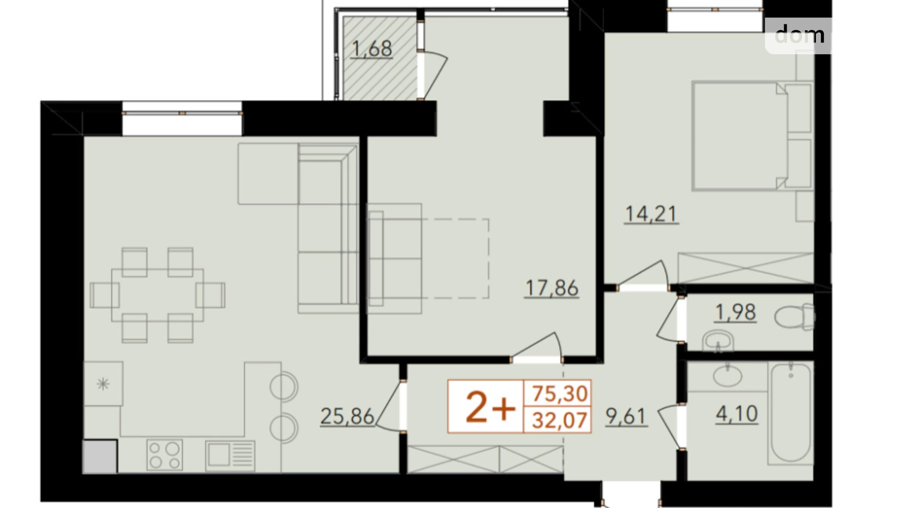 Продается 2-комнатная квартира 75.3 кв. м в Хмельницком, ул. Тернопольская