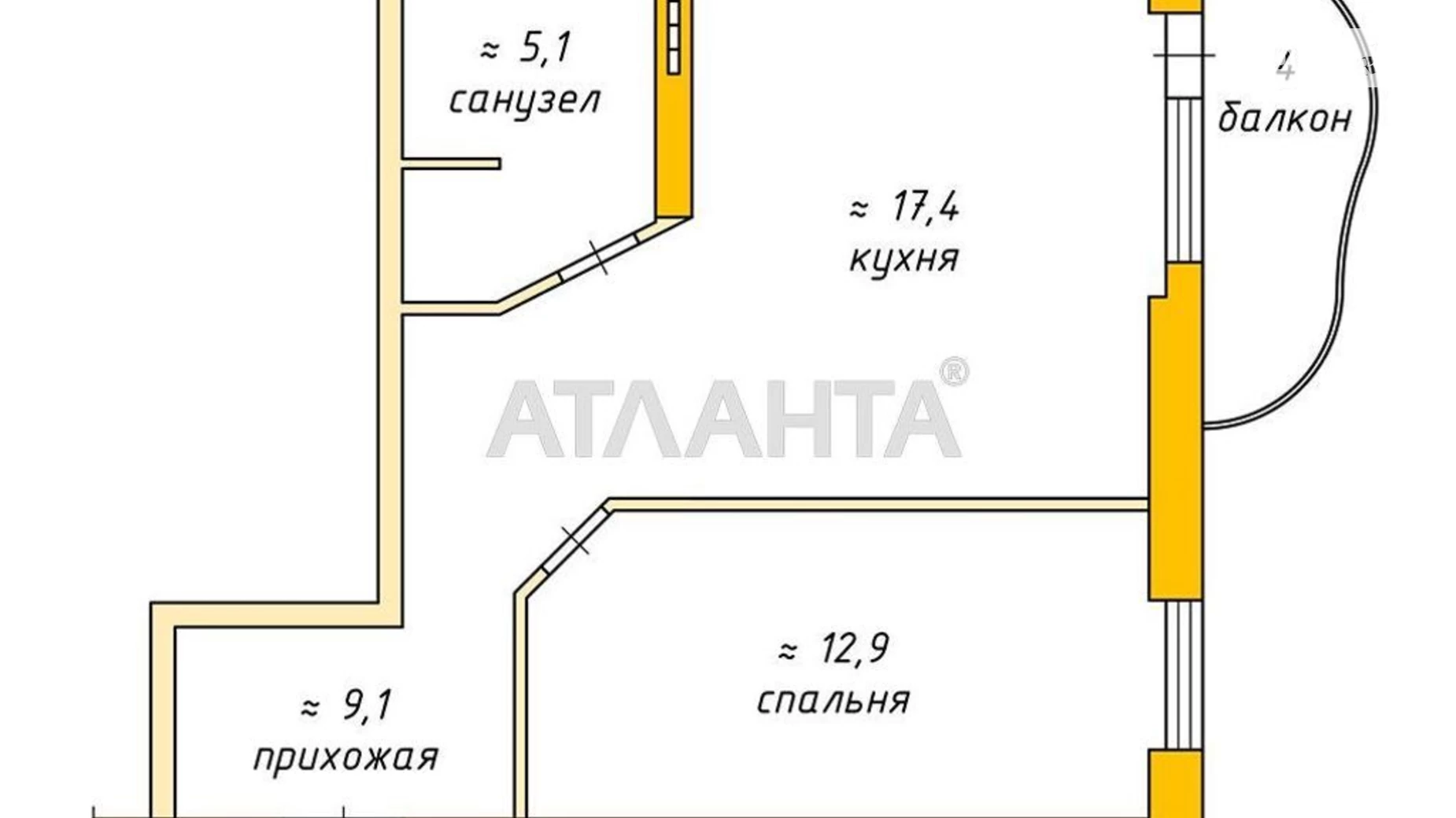 Продается 1-комнатная квартира 45.4 кв. м в Одессе, ул. Академика Вильямса