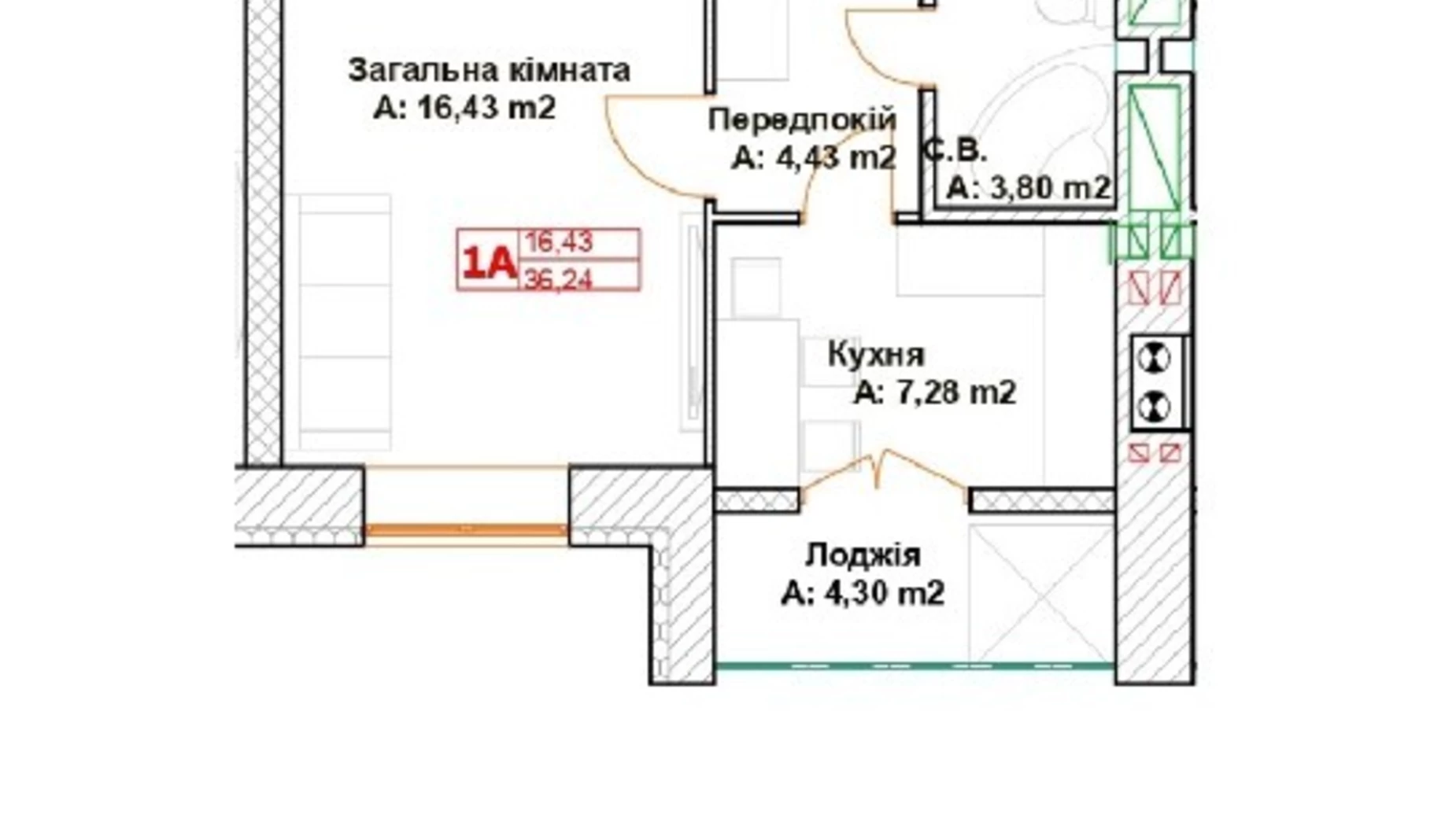 Продается 1-комнатная квартира 36.24 кв. м в Буче, бул. Леонида Бирюкова