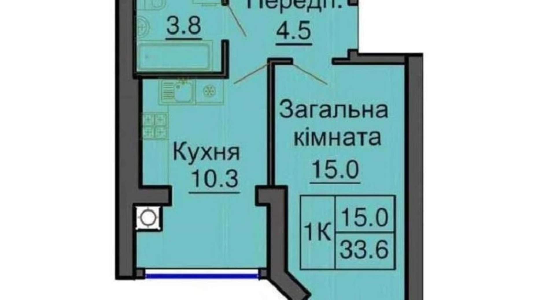 Продається 1-кімнатна квартира 33 кв. м у Новосілках, вул. Миру, 10Б