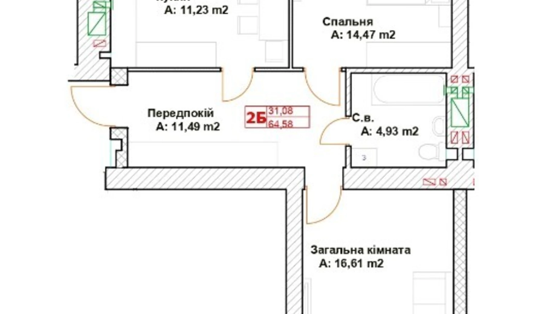 Продається 2-кімнатна квартира 64.58 кв. м у Бучі, бул. Леоніда Бірюкова - фото 2