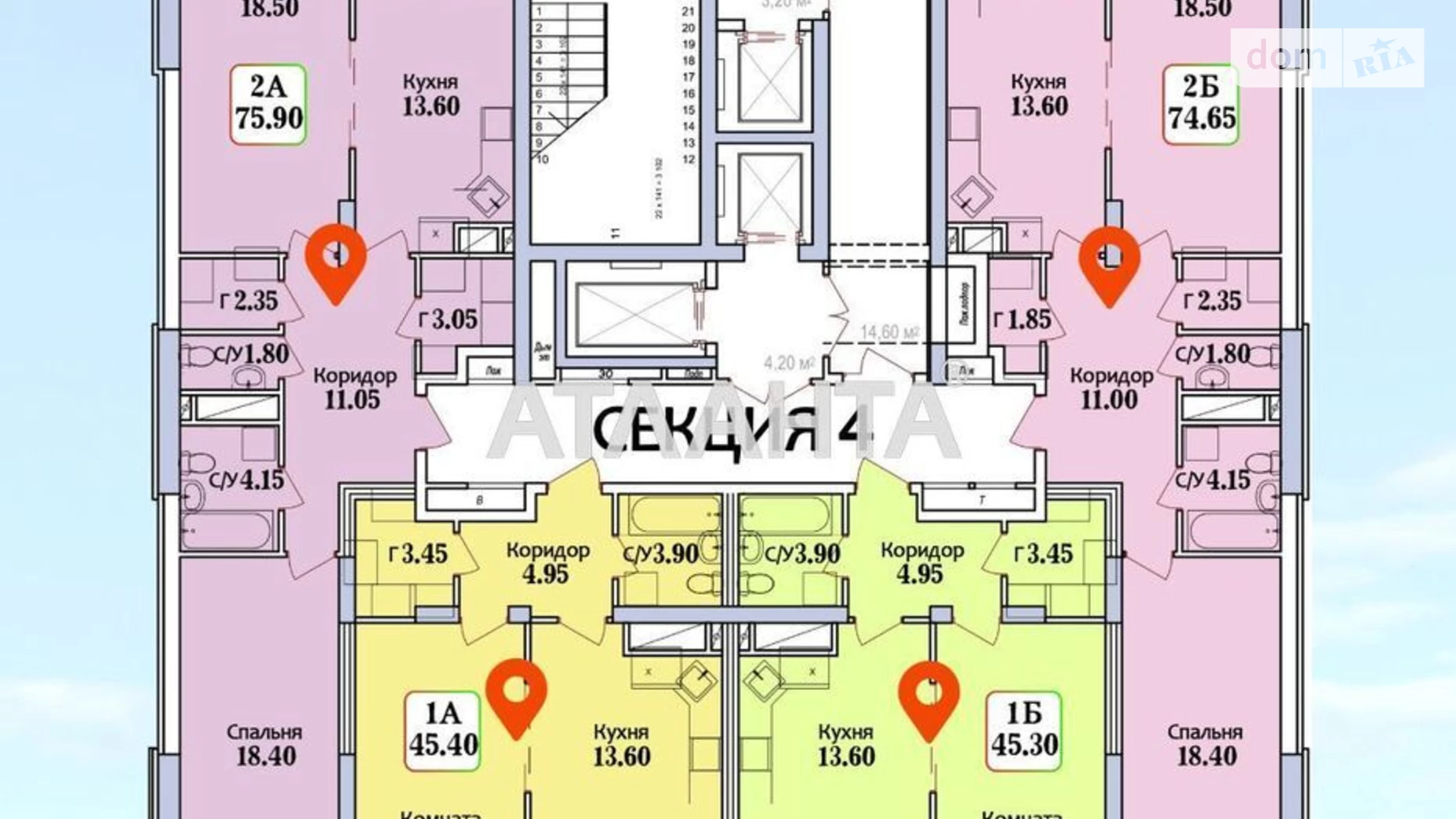 Продается 1-комнатная квартира 45.4 кв. м в Одессе, ул. Героев Крут