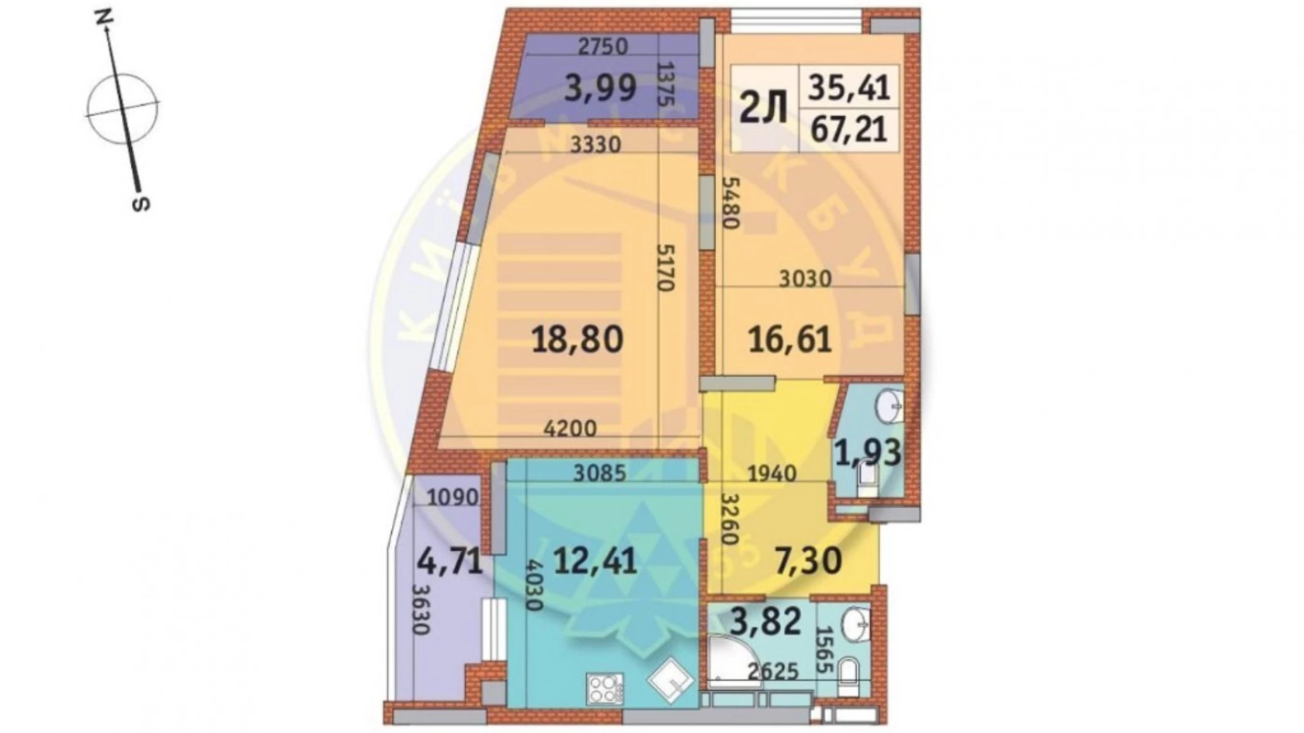 Продается 2-комнатная квартира 67 кв. м в Киеве, ул. Богатырская