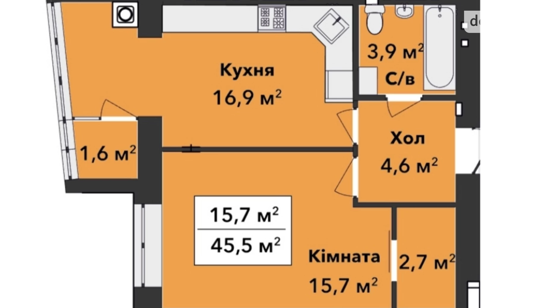Продается 1-комнатная квартира 45.5 кв. м в Хмельницком, ул. Панаса Мирного