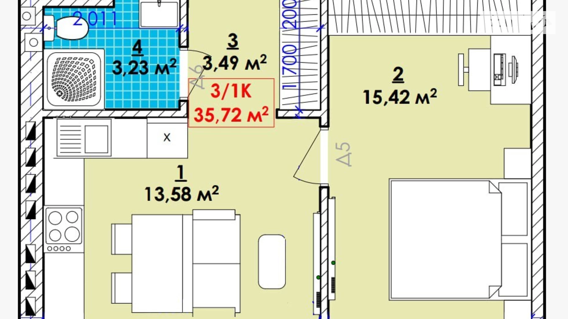 Продається 2-кімнатна квартира 61.61 кв. м у Івано-Франківську, вул. Довбуша