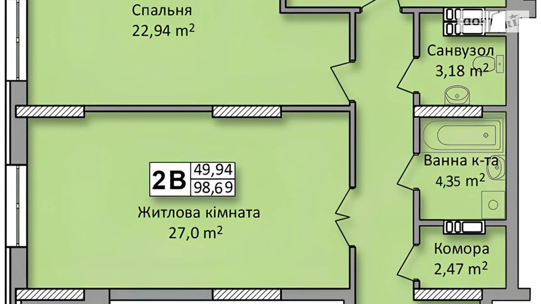 Продається 2-кімнатна квартира 98.7 кв. м у Києві, вул. Юрія Кондратюка, 3