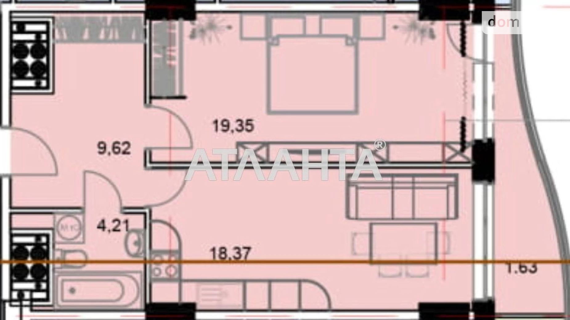 Продается 1-комнатная квартира 54.05 кв. м в Одессе, плато Гагаринское