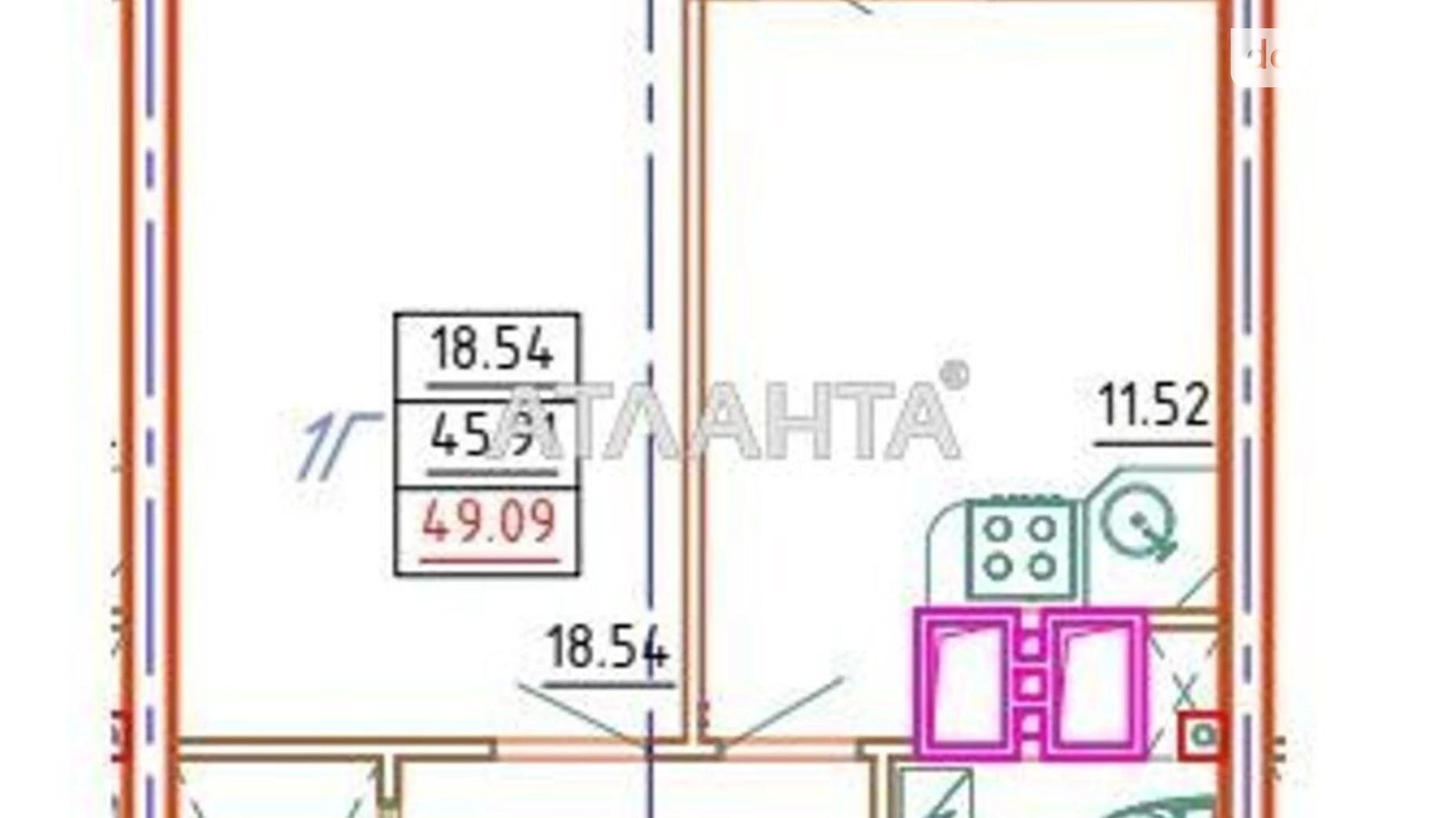 Продається 1-кімнатна квартира 49.57 кв. м у Одесі, вул. Середньофонтанська - фото 2