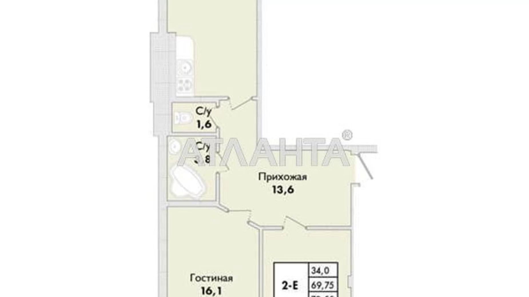 Продается 2-комнатная квартира 73.55 кв. м в Одессе, ул. Пивоварная