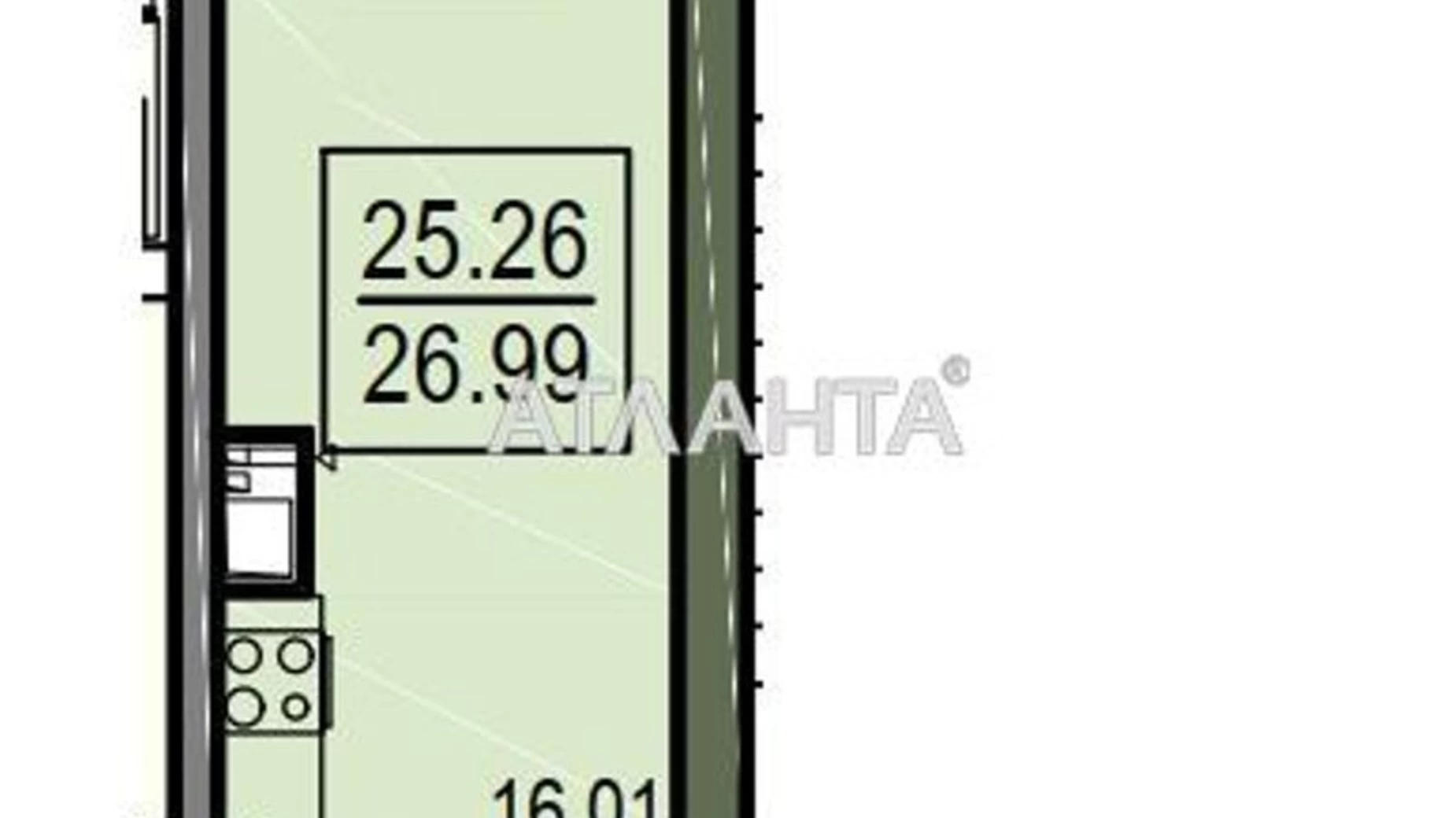 Продається 1-кімнатна квартира 26.37 кв. м у Одесі, вул. Дача Ковалевського