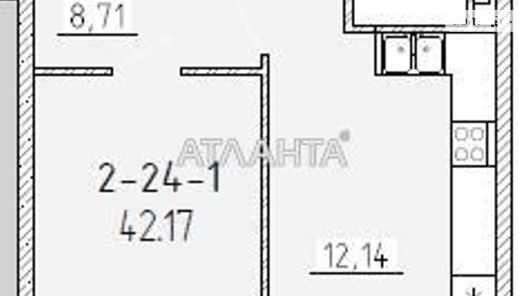 Продається 1-кімнатна квартира 42.17 кв. м у Одесі