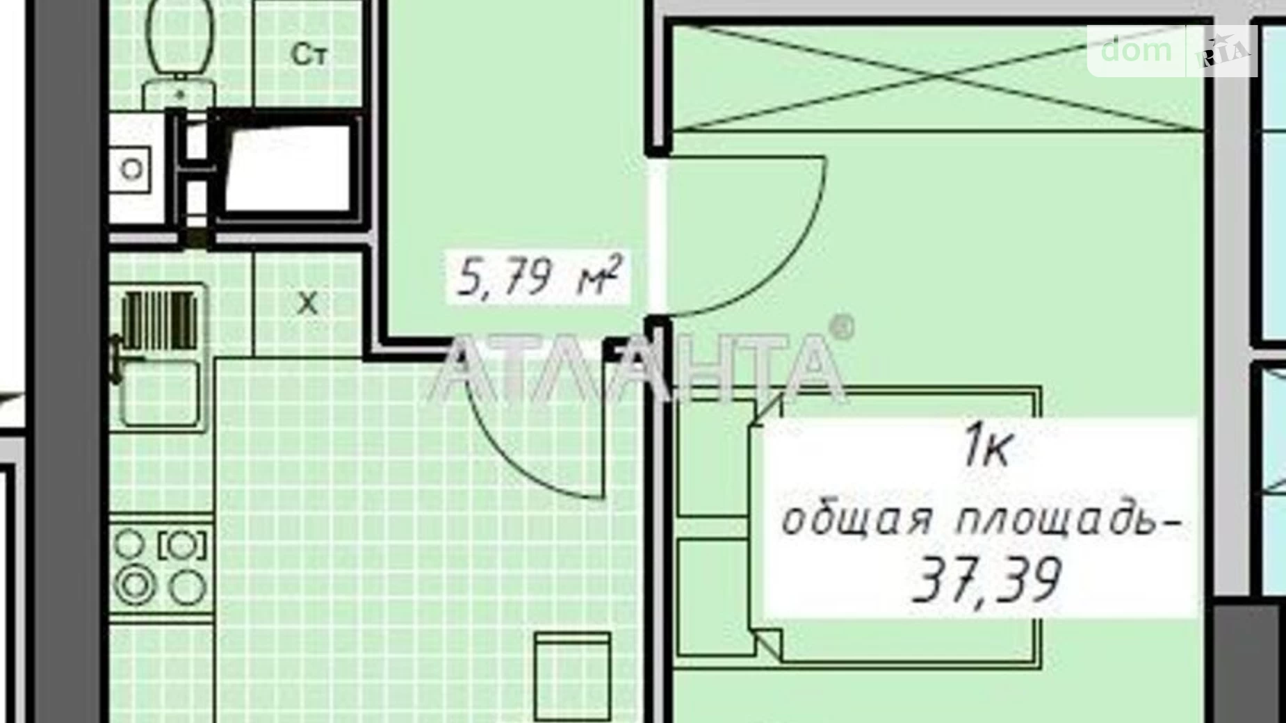 Продается 1-комнатная квартира 37.39 кв. м в Одессе, пер. Курортный