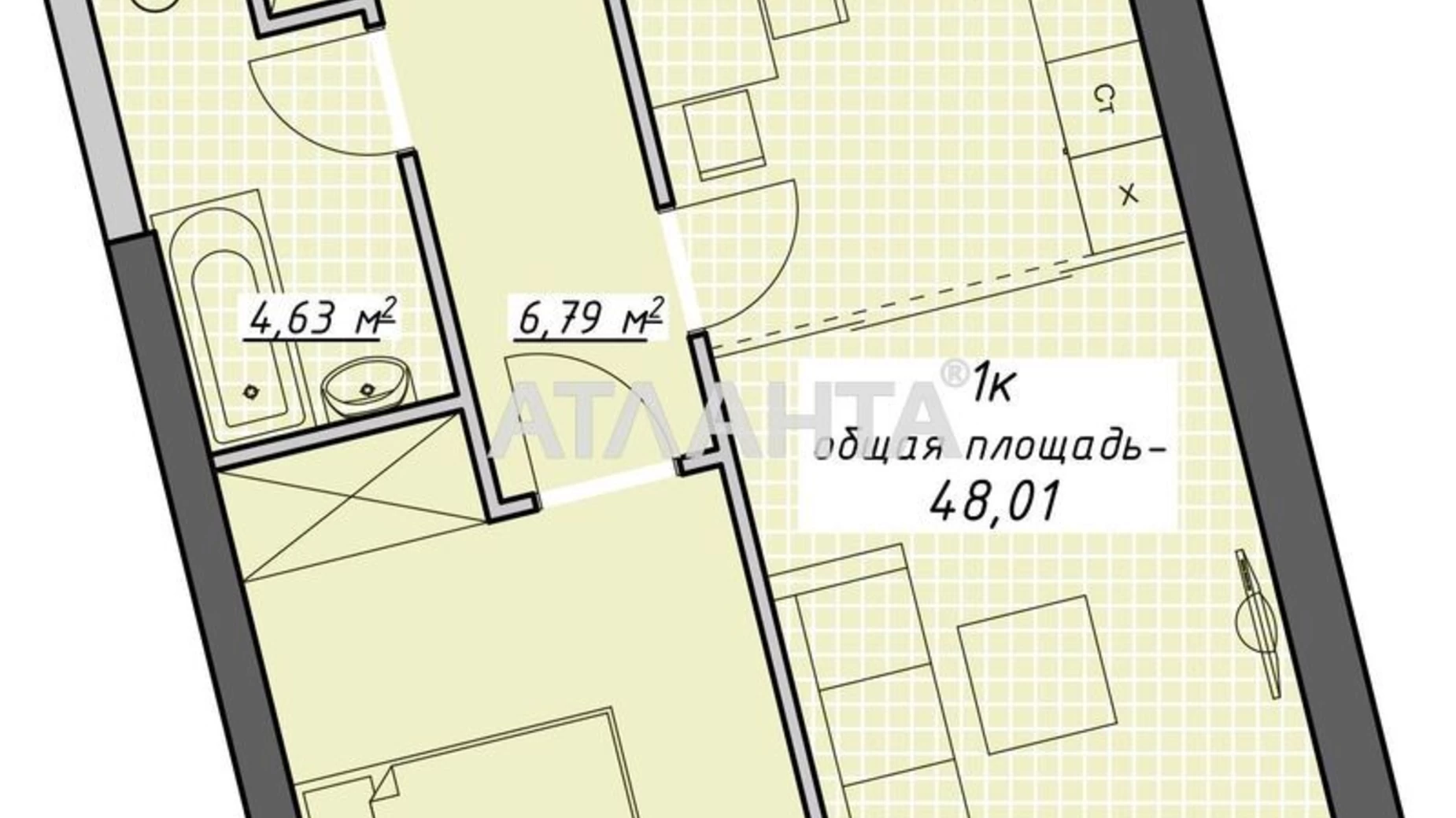 Продається 1-кімнатна квартира 48.01 кв. м у Одесі, пров. Курортний