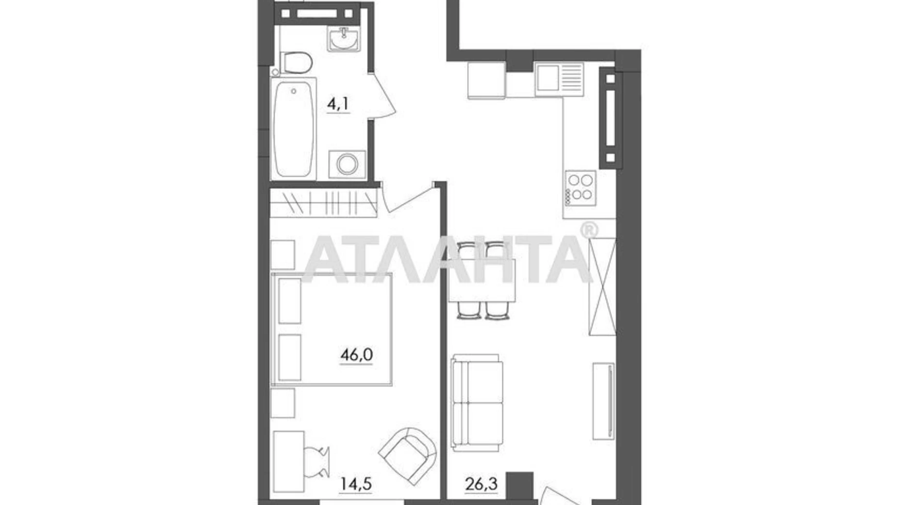 Продается 1-комнатная квартира 46 кв. м в Одессе, ул. Бориса Литвака