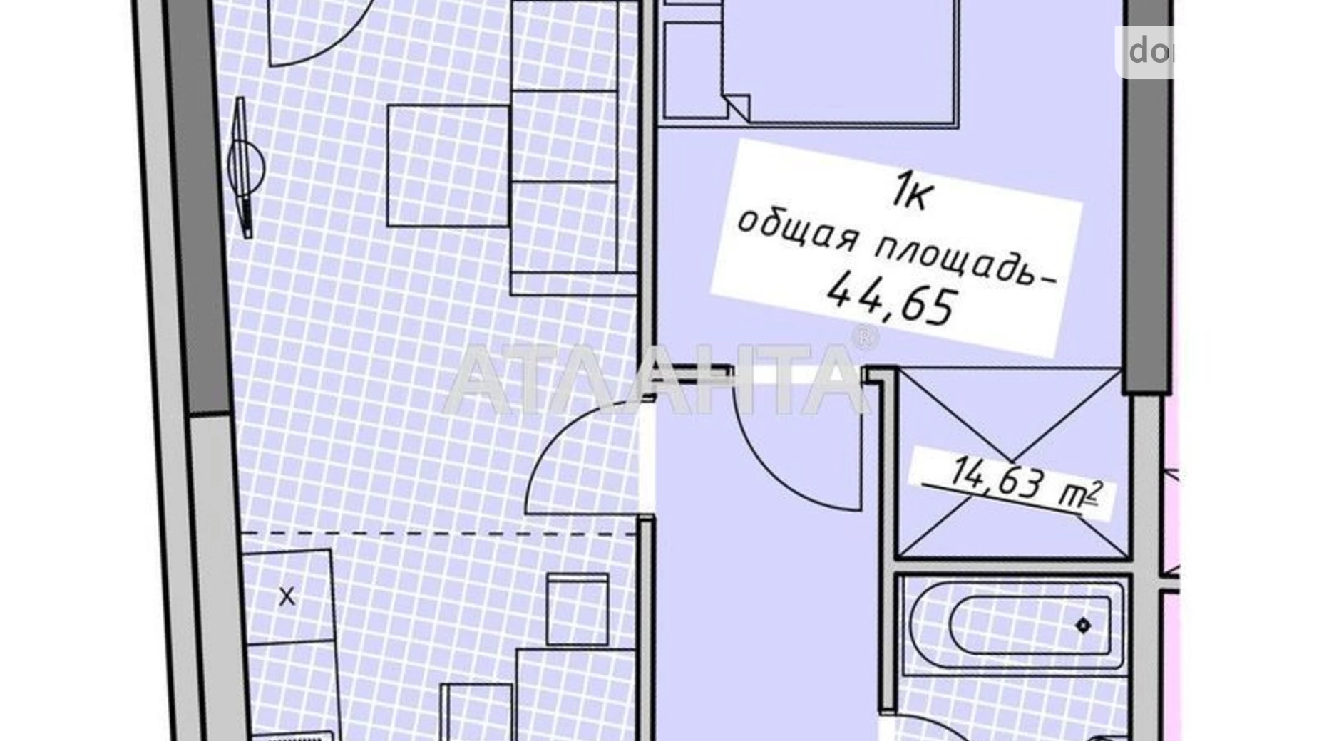 Продається 1-кімнатна квартира 44.64 кв. м у Одесі, пров. Курортний