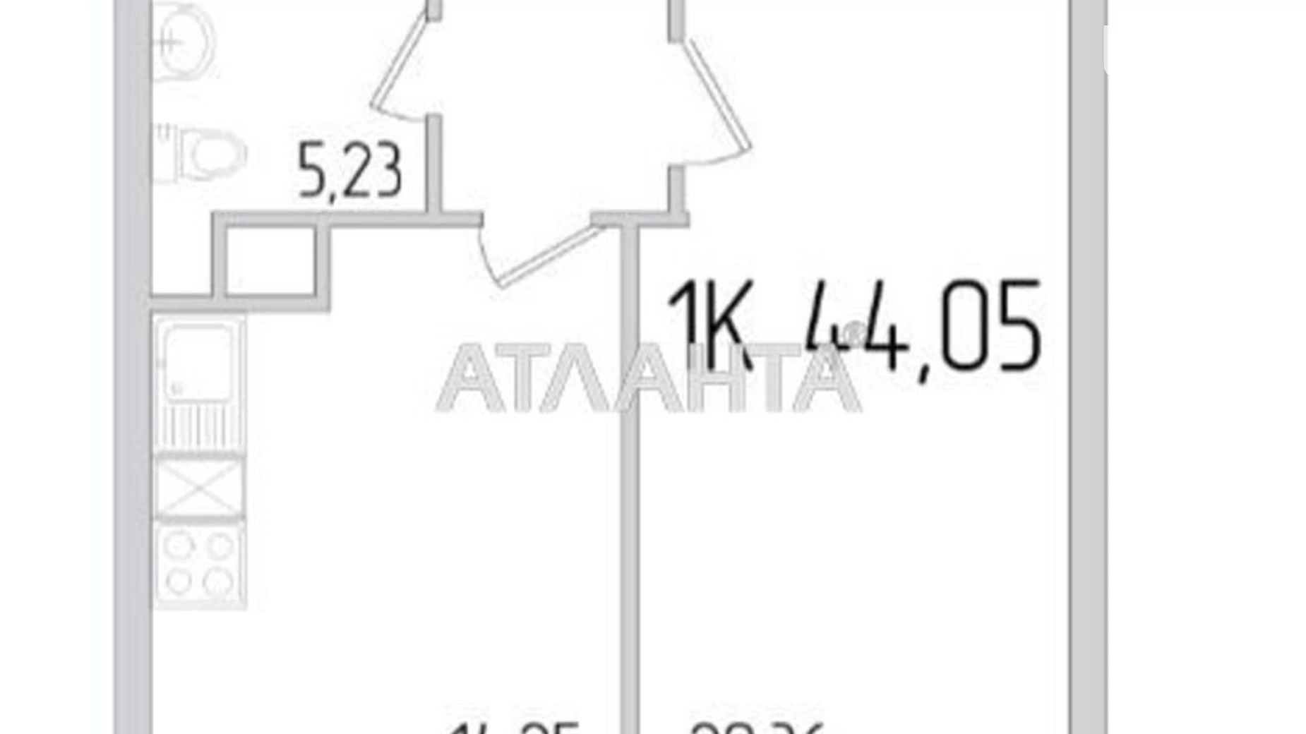 Продается 1-комнатная квартира 43.1 кв. м в Крыжановка - фото 2