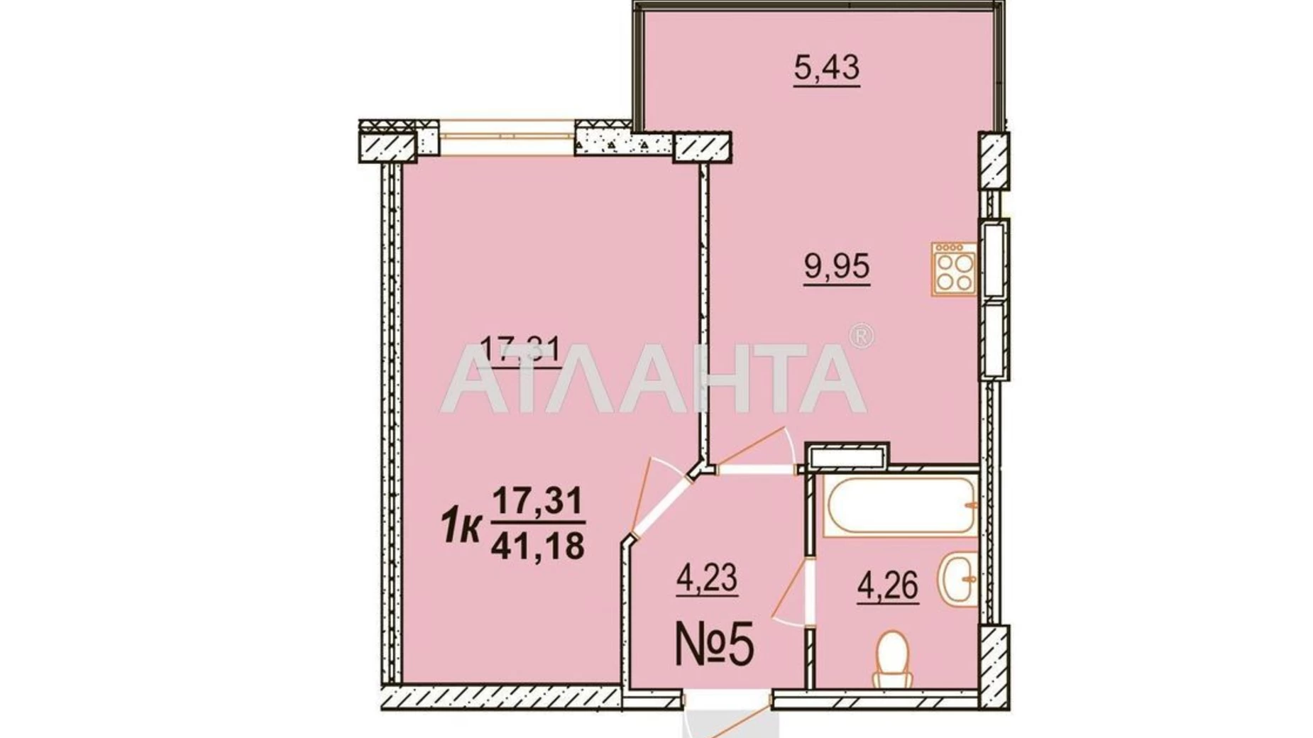 Продается 1-комнатная квартира 42.4 кв. м в Крыжановка, ул. Генерала Бочарова